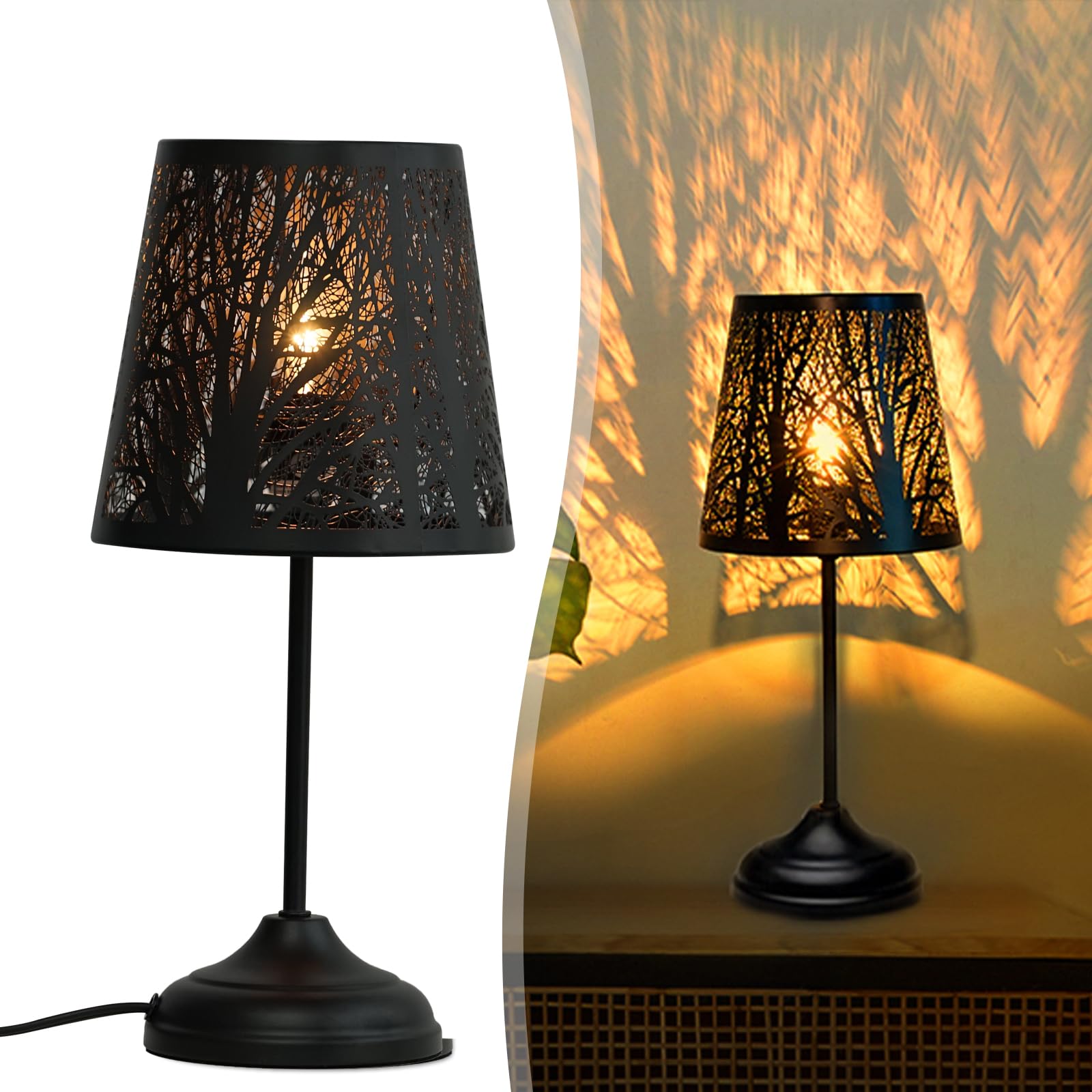 Zqqlite Touch Control Table Lamp, Led Lights Mini Lamps With Pattern Of Trees For Nightstand, 3-Levels Brightness, Lamp For Bedroom, Bedside Lamps, Desk Lamps For Home, Living Room, Office (Black)