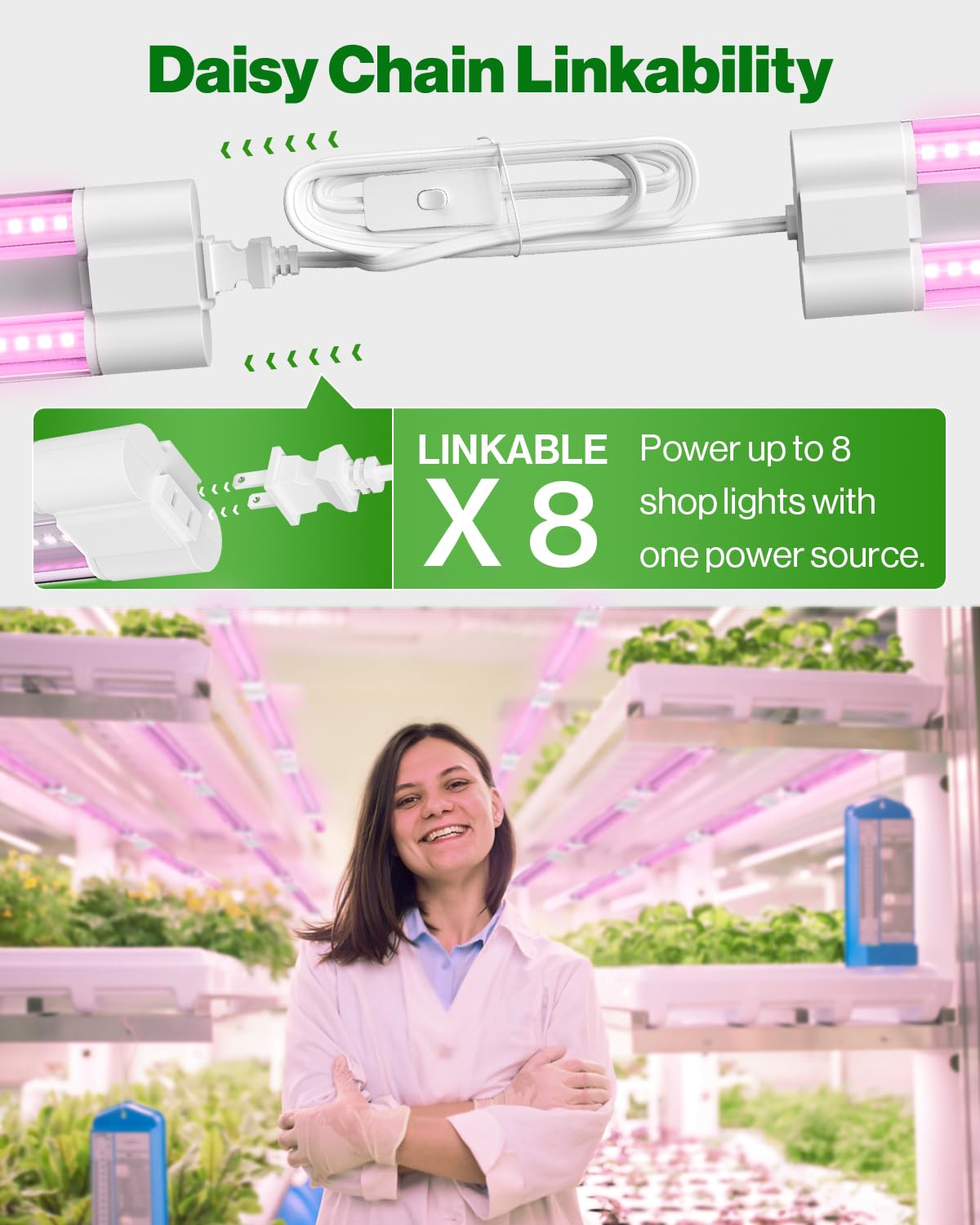 Sunco 2ft Grow Light LED, Full Spectrum, 20W, White Housing, Model SH_GL2-WH-FS-2PK, Indoor Plants, 2 Pack