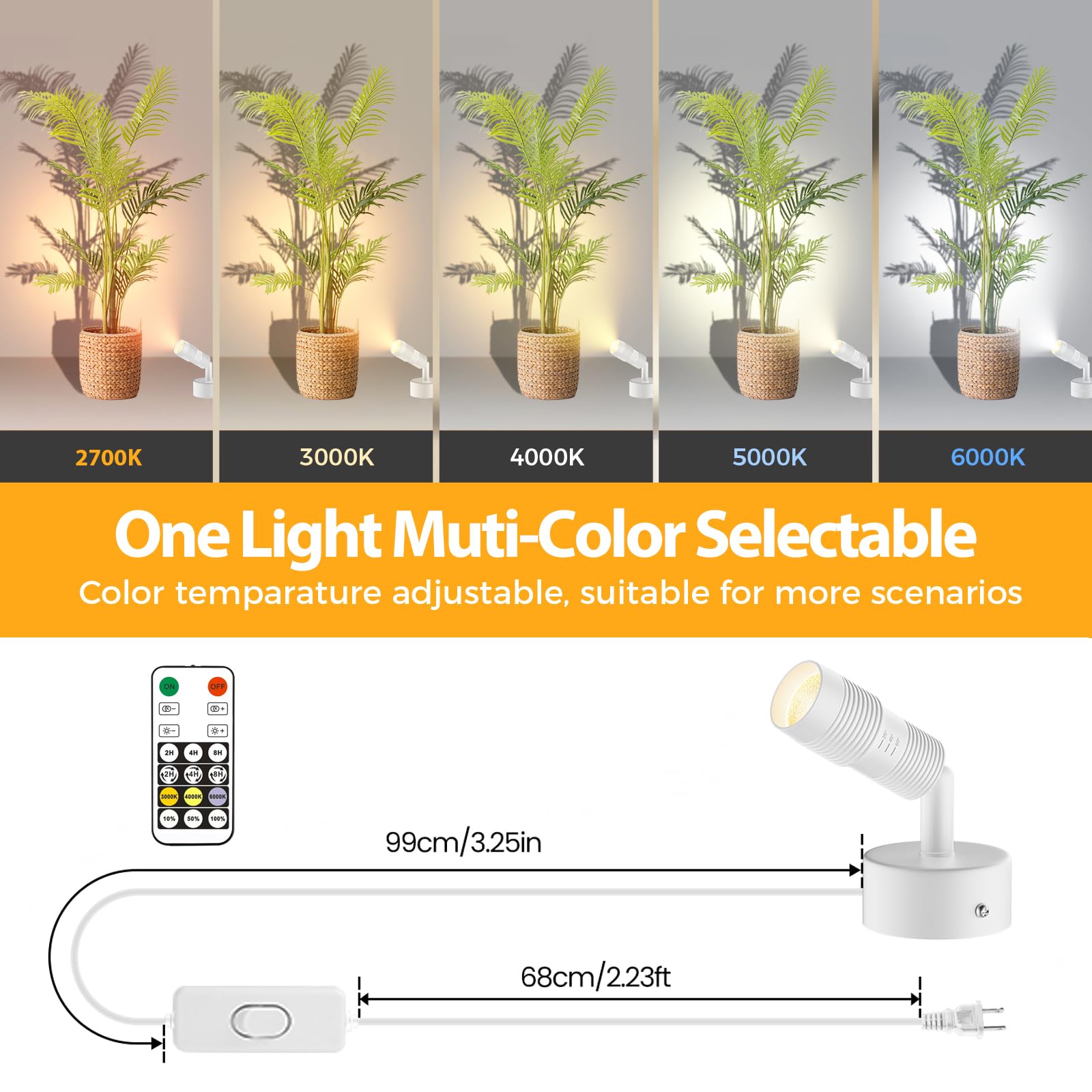 Tuyubee Muti-Color Zoomable Led Spot Lights Indoor Uplighting With Remote & Timer  5W Up Lights Indoor Dimmable Plant Spotlight Uplights Accent Lighting  Floor Spotlight Lamp 2 Pack White