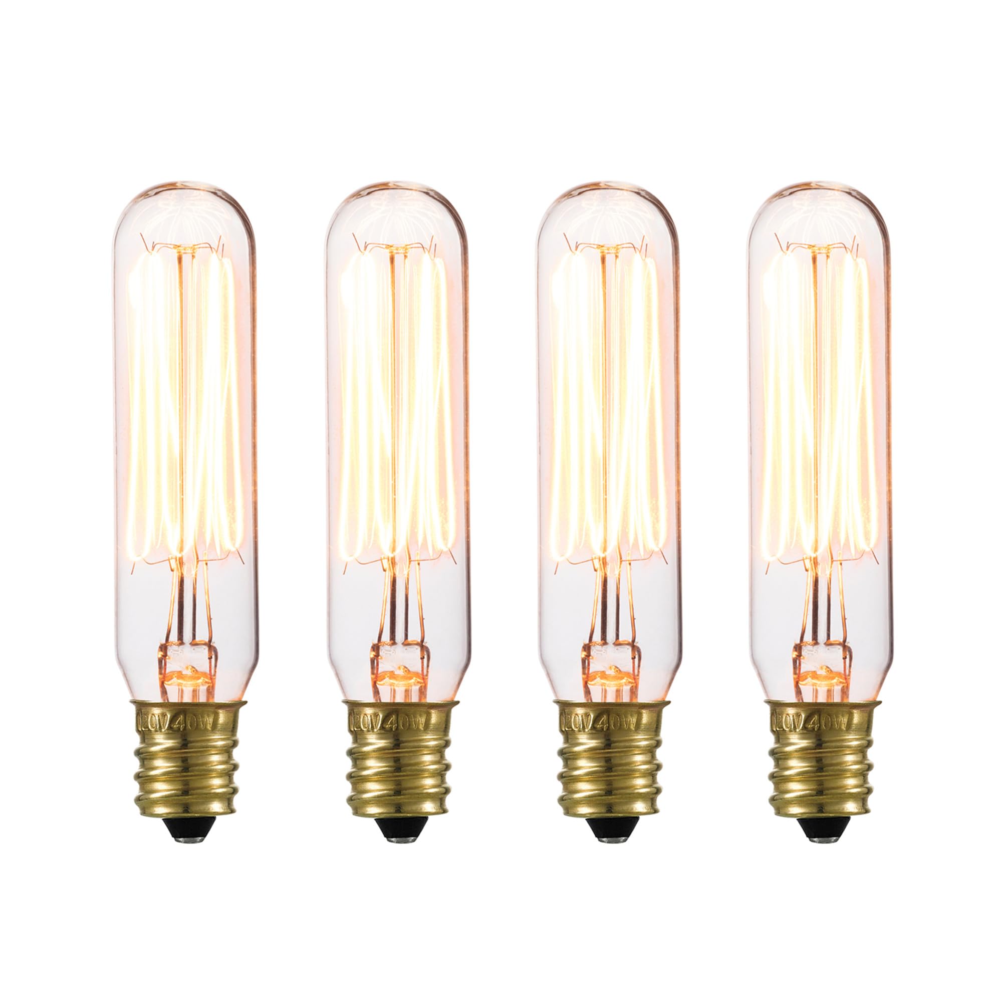 Globe Electric 80151 40W Vintage Edison Mini Tube Clear Glass Dimmable Incandescent Light Bulb 4-Pack, E12 Base, 210 Lumens, Edi
