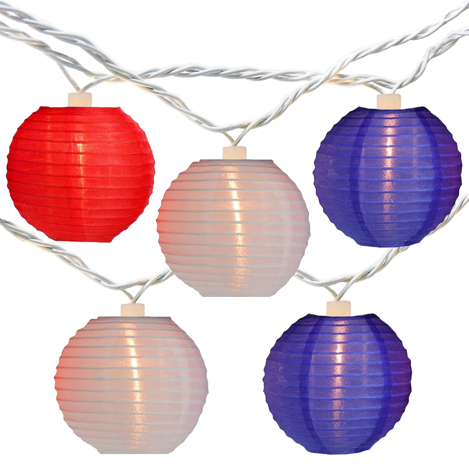 SUNSGNE Lantern String Lights, 10 Red White Blue Lanterns, 8.5Ft Plug-In Mini Lights for Patio Garden Decor