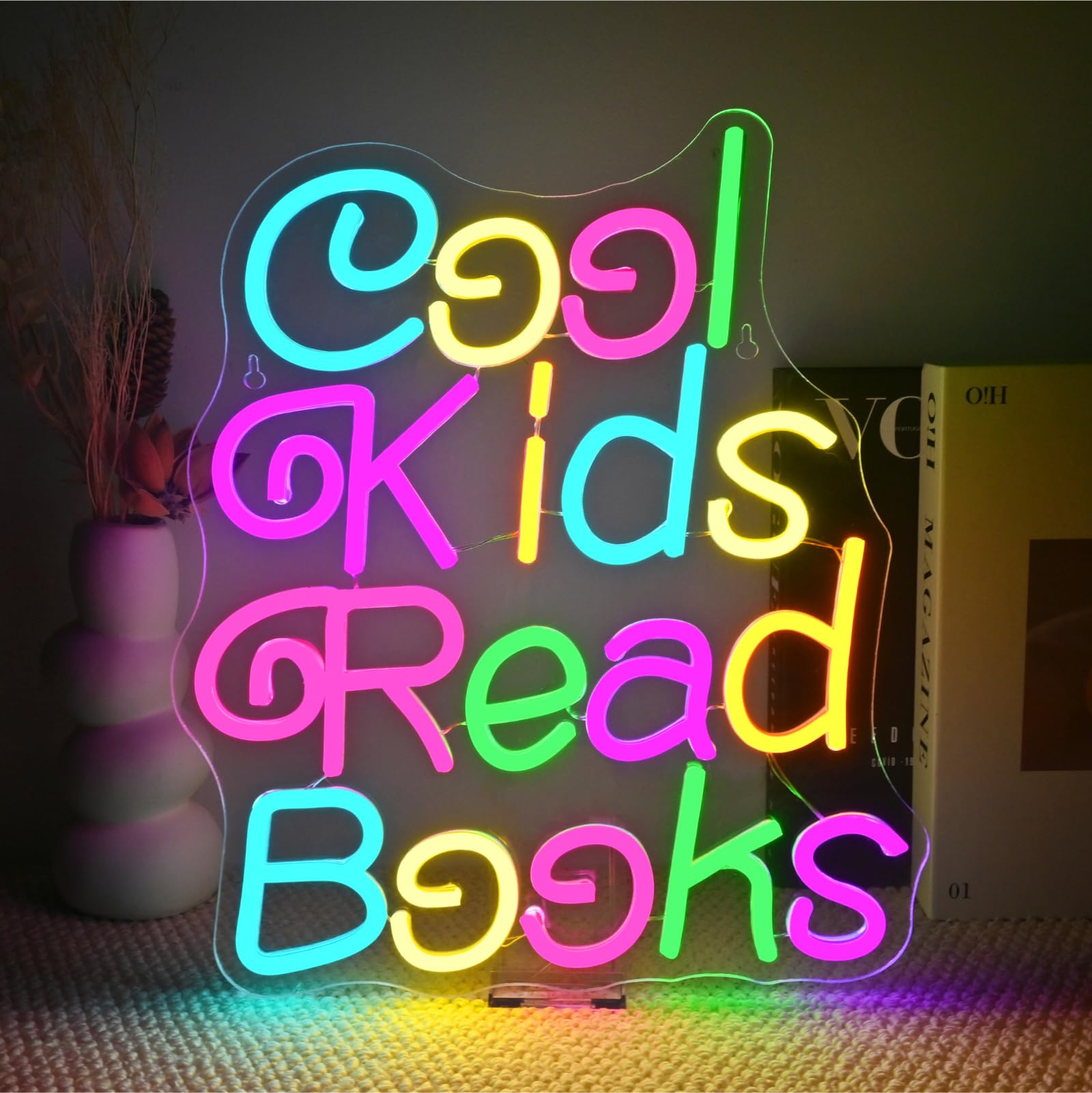 Faxfsign Cool Kids Read Books Neon Sign For Wall Decor Reading Neon Light Sign For Classroom Library Bedroom Bookstore School Led Neon Signs Children Students Kids Book Lover Gifts
