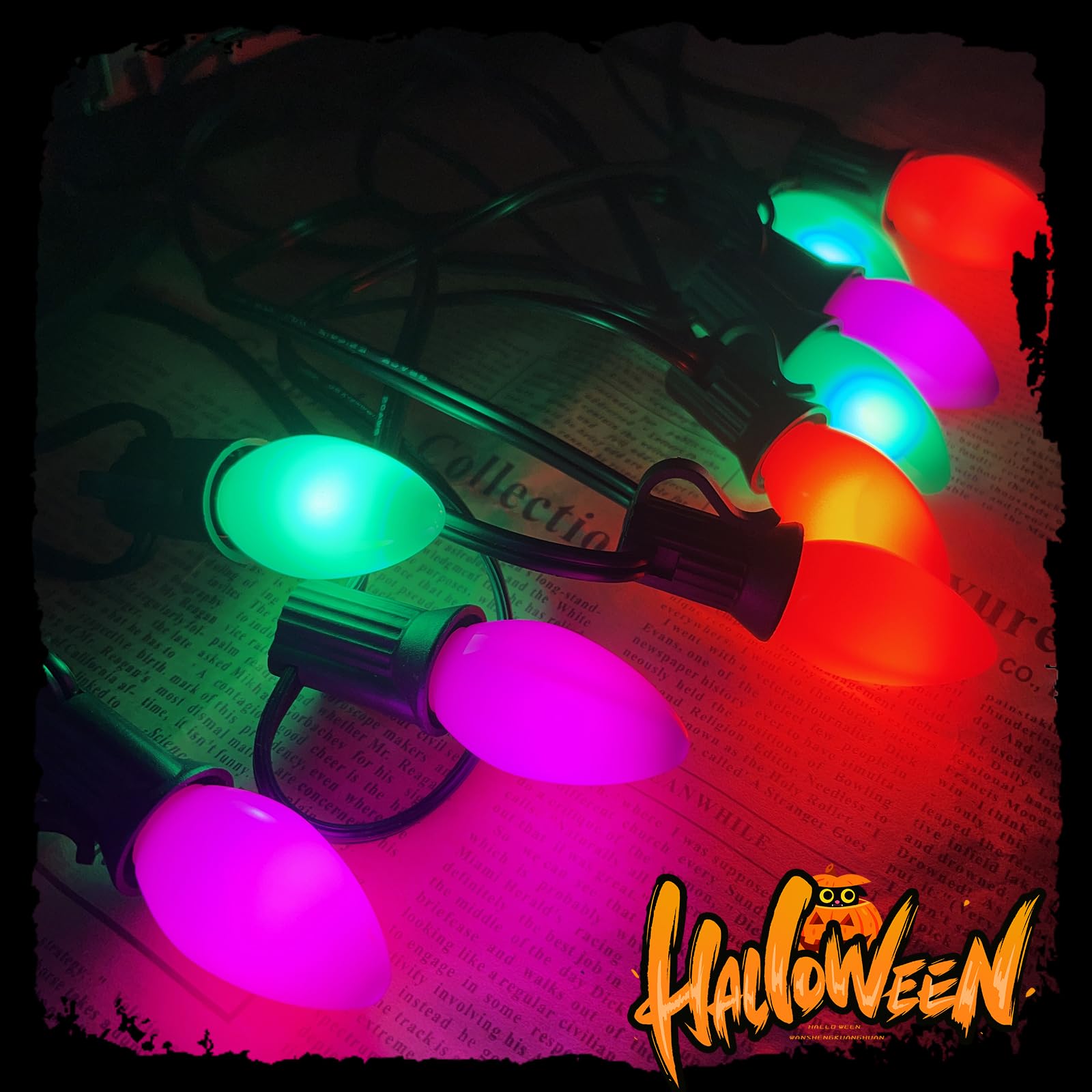 GOOTHY C7 LED Christmas Lights, 25Ft, 27 Bulbs in Orange, Green & Purple for Outdoor Holiday Decorations