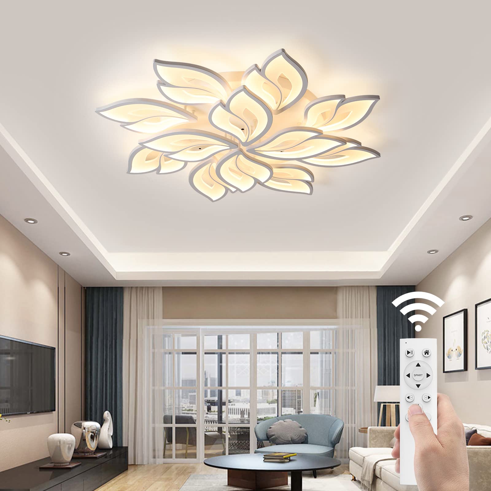 Jaymp 35.4'' Flower Shaped Ceiling Light Dimmable Modern Ceiling Lamp Remote Control Led Lighting Fixture For Living Room Kitche