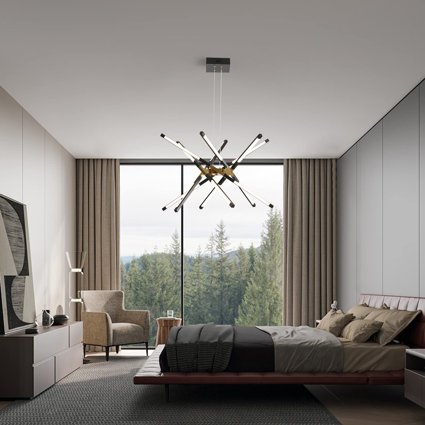 Chandeliers Modern Led Ceiling Light Dimmable Black Chandelier Embedded Installation Fixture,Sputnik Pendant Light Pluggable New