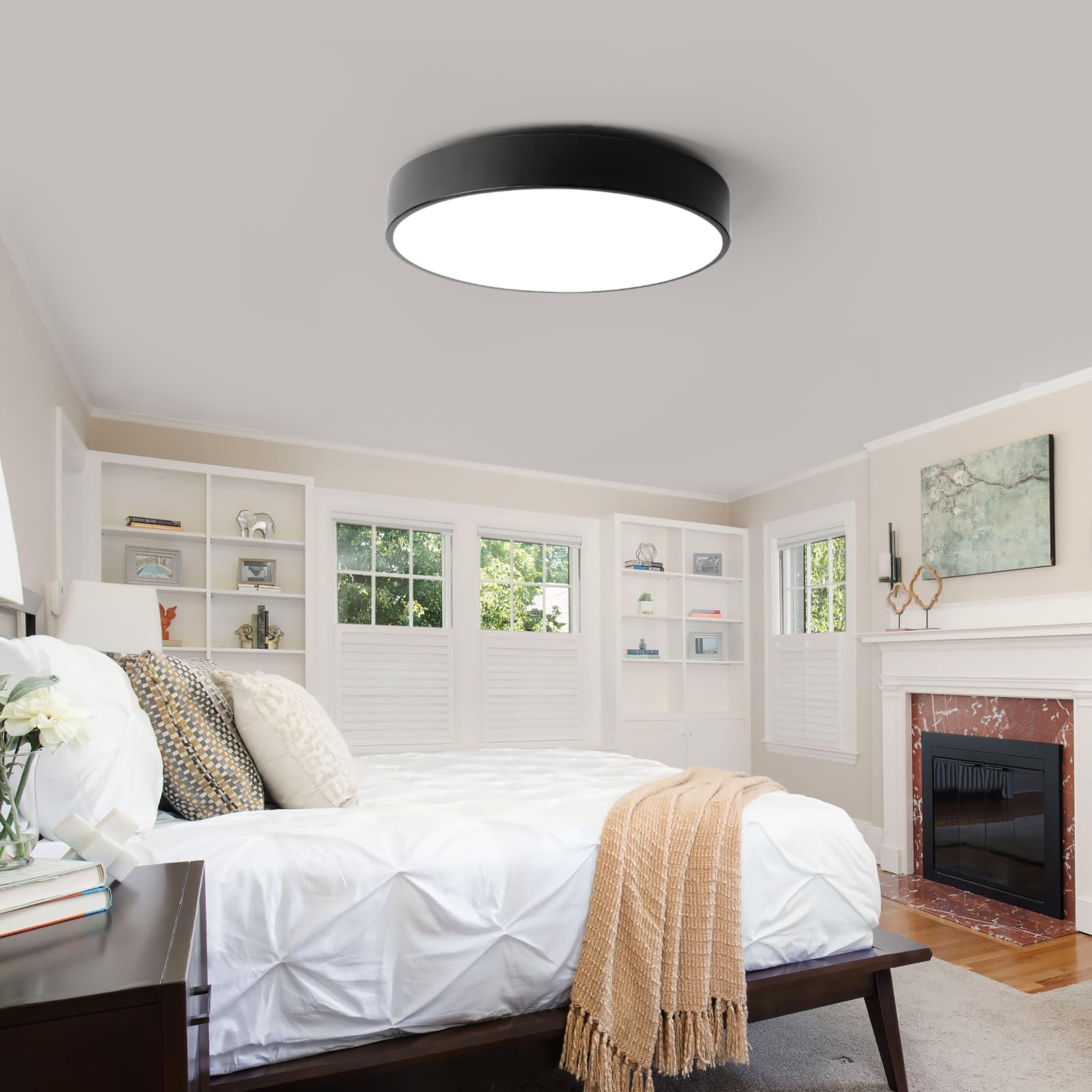 Politamp 4-Light Close To Ceiling Lamp,18 Inch Large Size Matted Black Metal Shade Flush Mount Ceiling Light Fixtures, E12 Socket Lamp For Living Room Bedroom Kitchen Island Dining Room