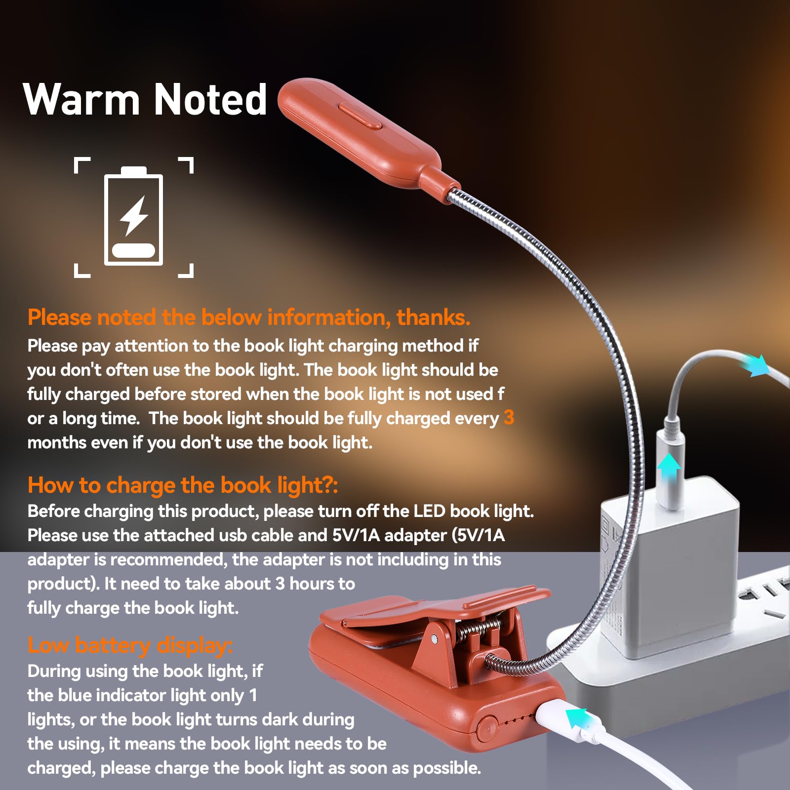 VAVOFO Rechargeable Book Light, 7 LED, 9-Level Warm Cool White, Eye Care, Model KM-6720, Mocha Brown