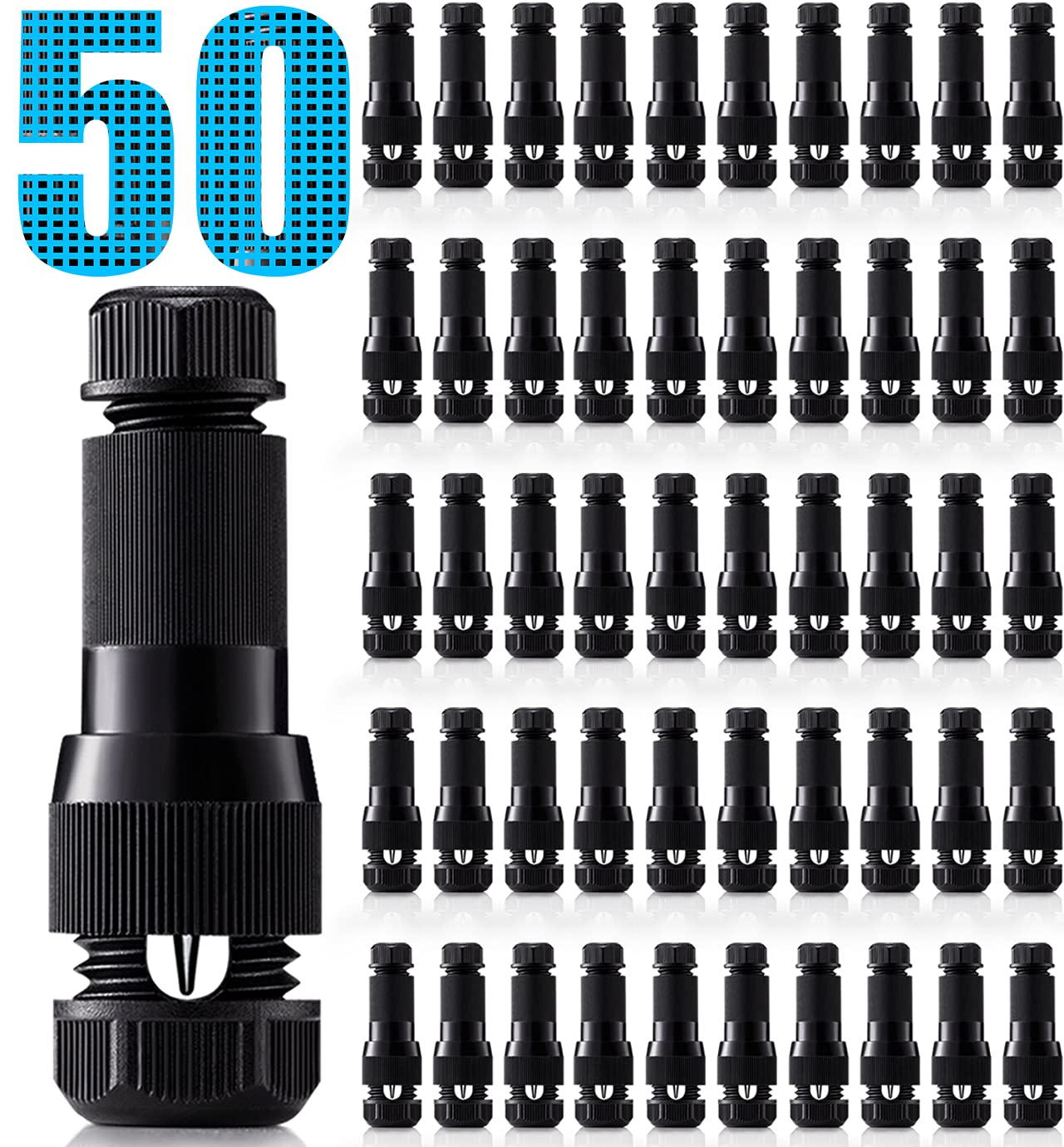 SUNVIE Low Voltage Landscape Lighting Cable Connectors 12-14 Gauge Wire Connectors for Landscape Lights Outdoor Spotlight Path Lights Work with Malibu Paradise and Other Low Voltage Lighting (50 Pack)