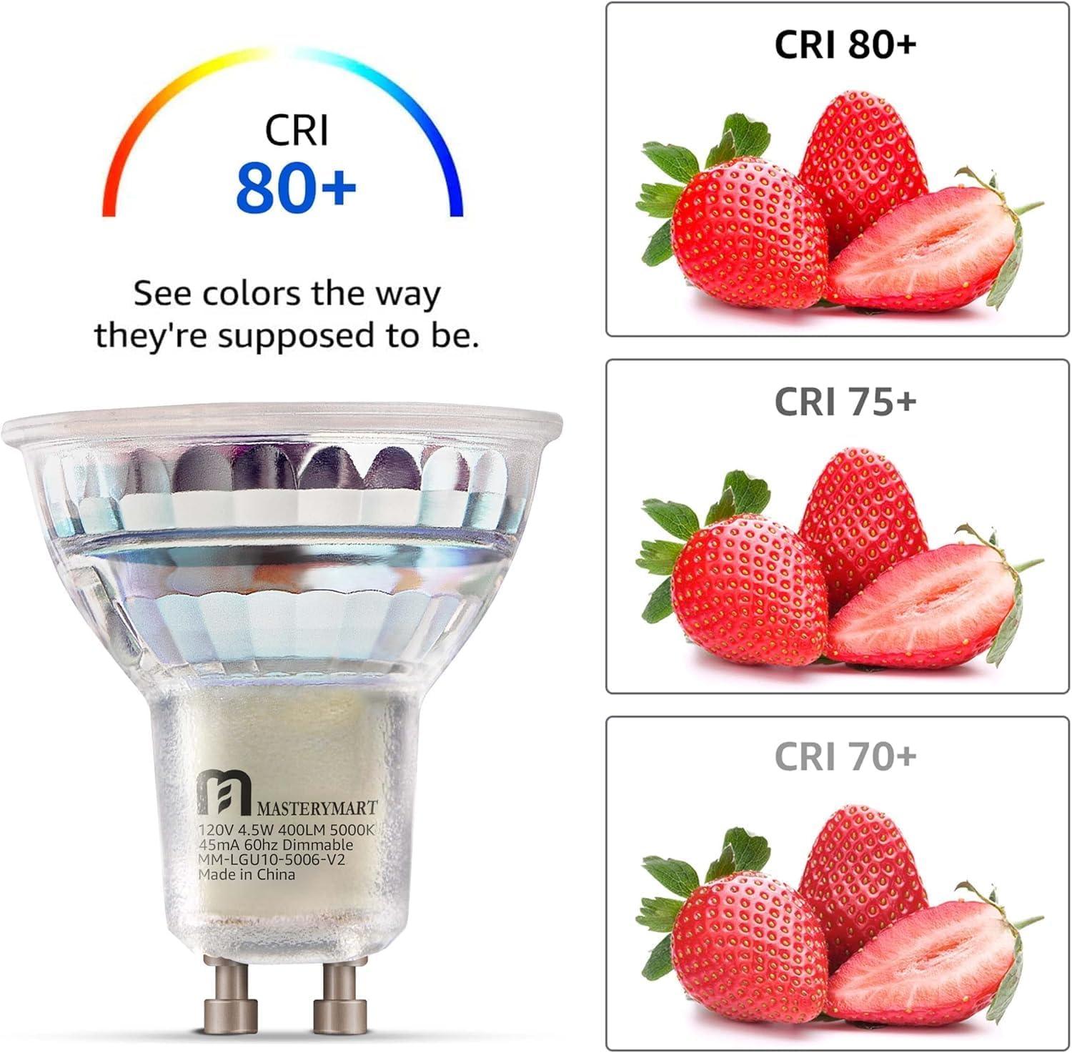 MASTERY MART Dimmable GU10 LED Light Bulbs 4.5W 5000K Daylight White 400lm Energy Saver 4 Pack for Track Lighting