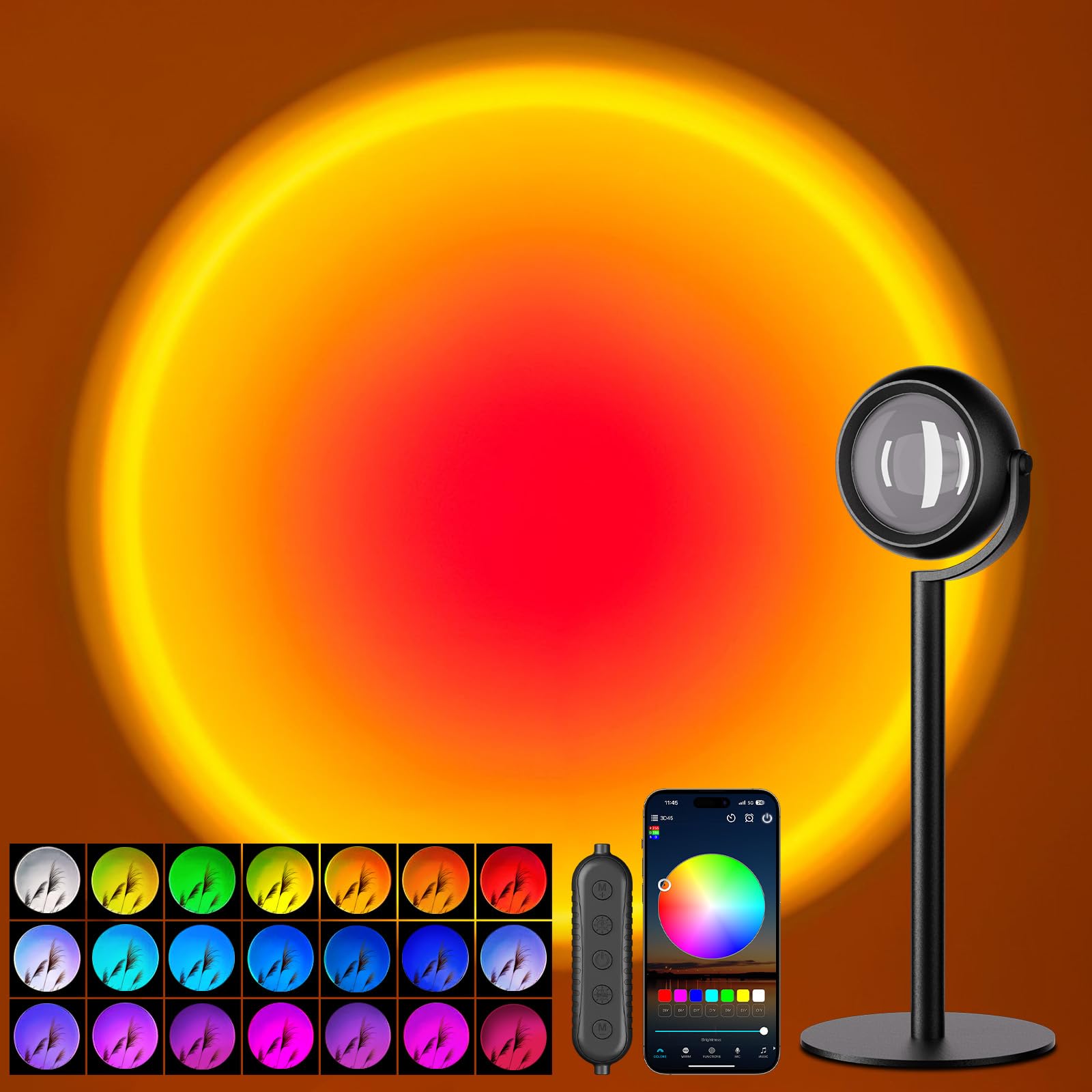 Neroupe Sunset Lamp Projector, APP Control, LED Mood Light, Model N05, Upgraded Version