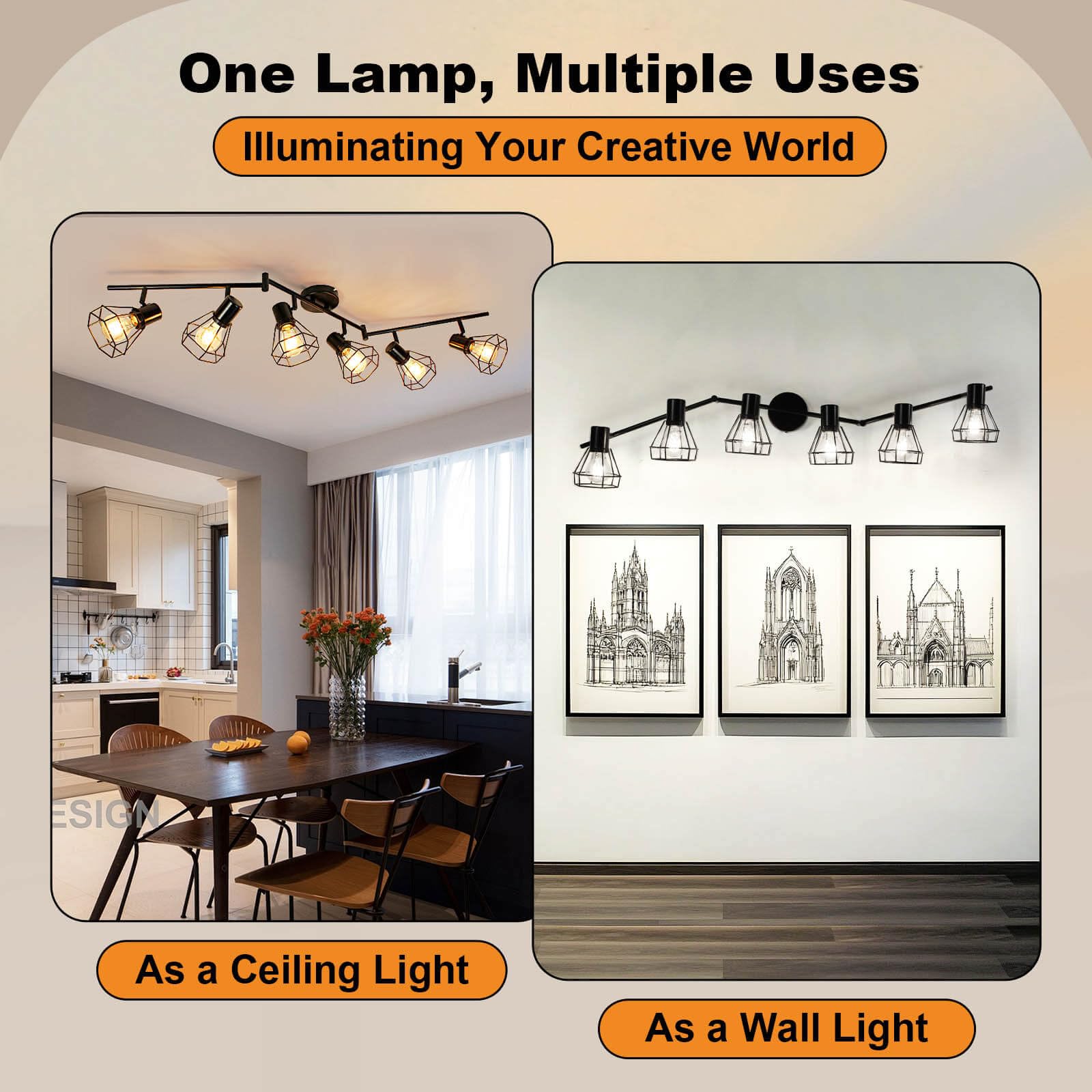 Hibay 6-Light Track Lighting, Directional Rotatable Ceiling Light Fixture, Black Farmhouse Track Spotlight For Kitchen, Bedroom,