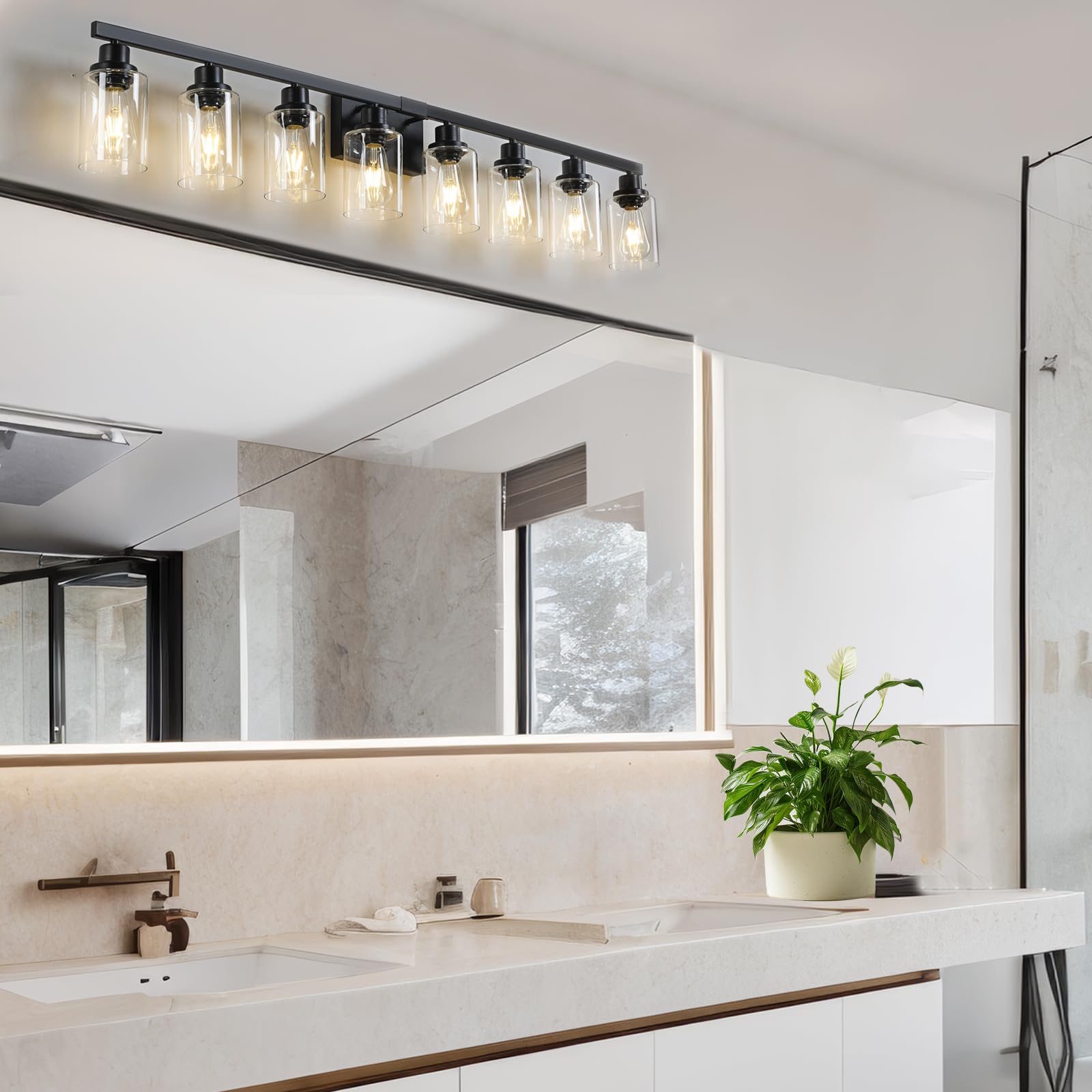 DIKAIDA 8-Light Bathroom Vanity Lights, Matte Black Metal Fixtures, 52inch, Modern Design for Mirror, Bedroom, Living Room