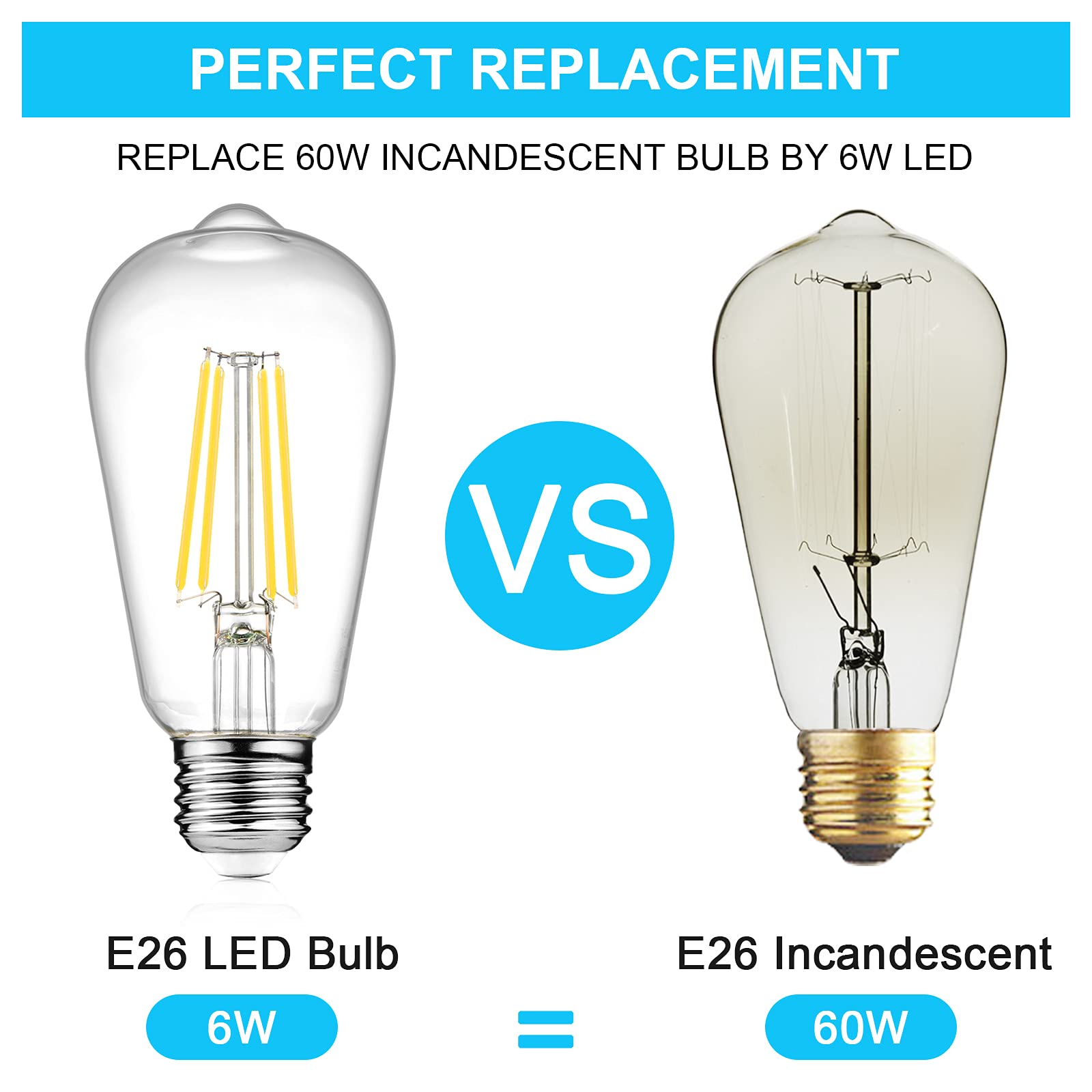 Ascher Vintage LED Edison Light Bulbs, 12-Pack, 60W Equivalent, 4000K Daylight White, 700 Lumens, E26 Base, Non-Dimmable