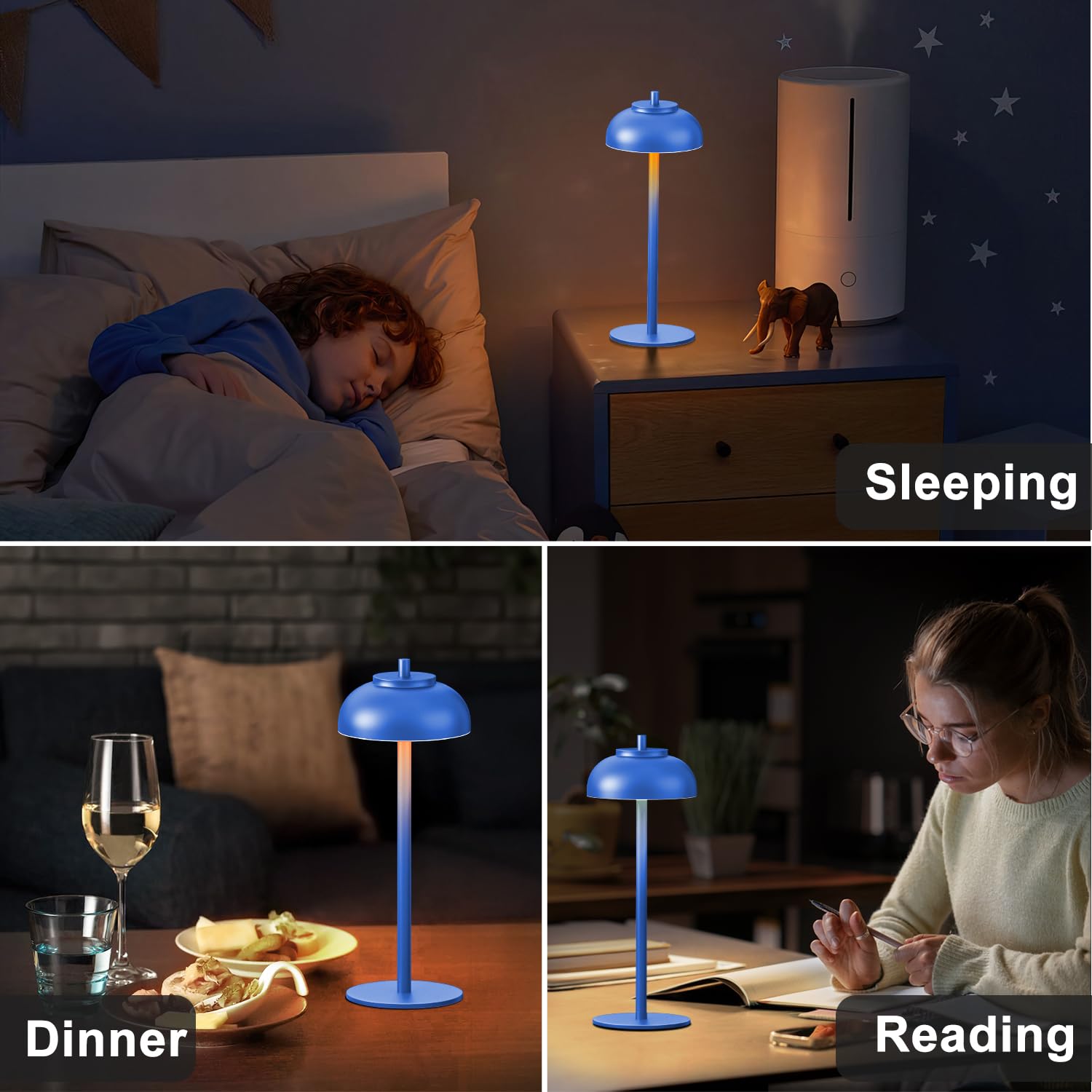 Moragin Blue Table Lamp Set Of 2 Rechargeable Table Lights Battery Operated-Ip65 Waterproof-For Outdoor Patio/Restaurants/Home/Dinner/Table Lighting-Touch Control & Dimmable