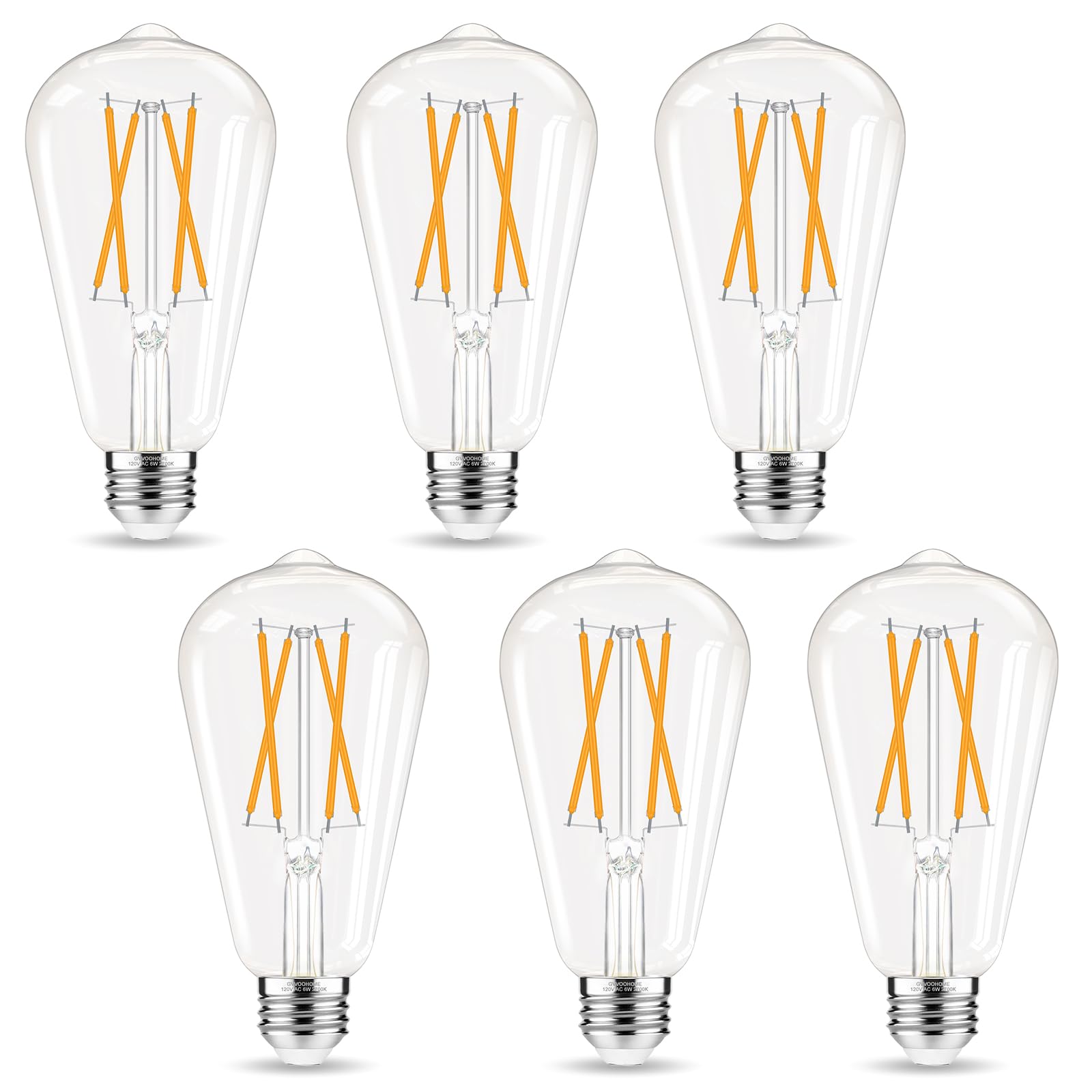Gvvoohome Edison Bulbs, E26 Led Bulb 60 Watt Non-Dimmable, 2700K Warm White, St58 Vintage Light Bulbs, 90+ Cri, E26 Medium Base,