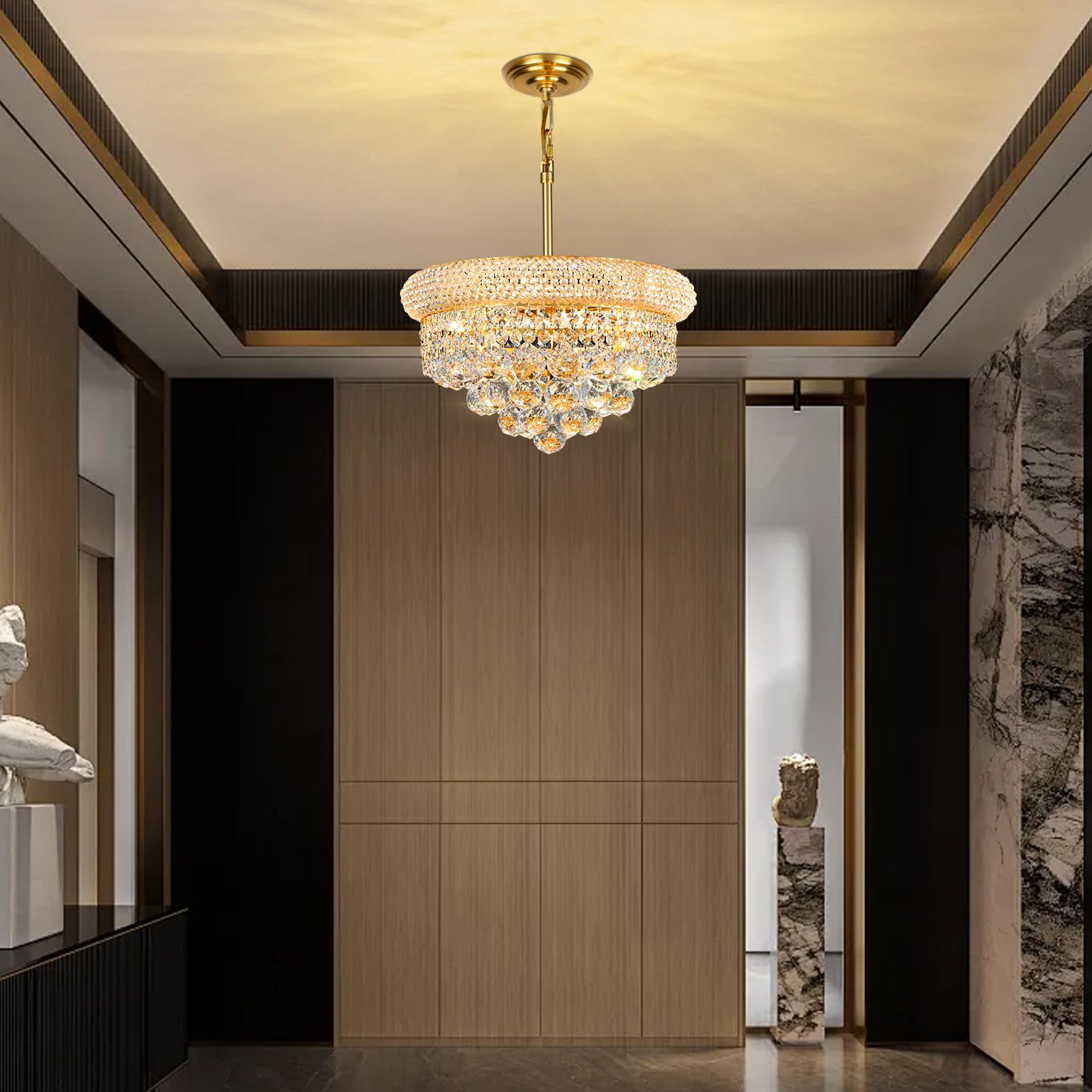 Gifarich Crystal Chandelier - Gold 4-Light Dining Room Light Fixture, D15'', Model 8846-4, Empire Style for Kitchen and Entryway