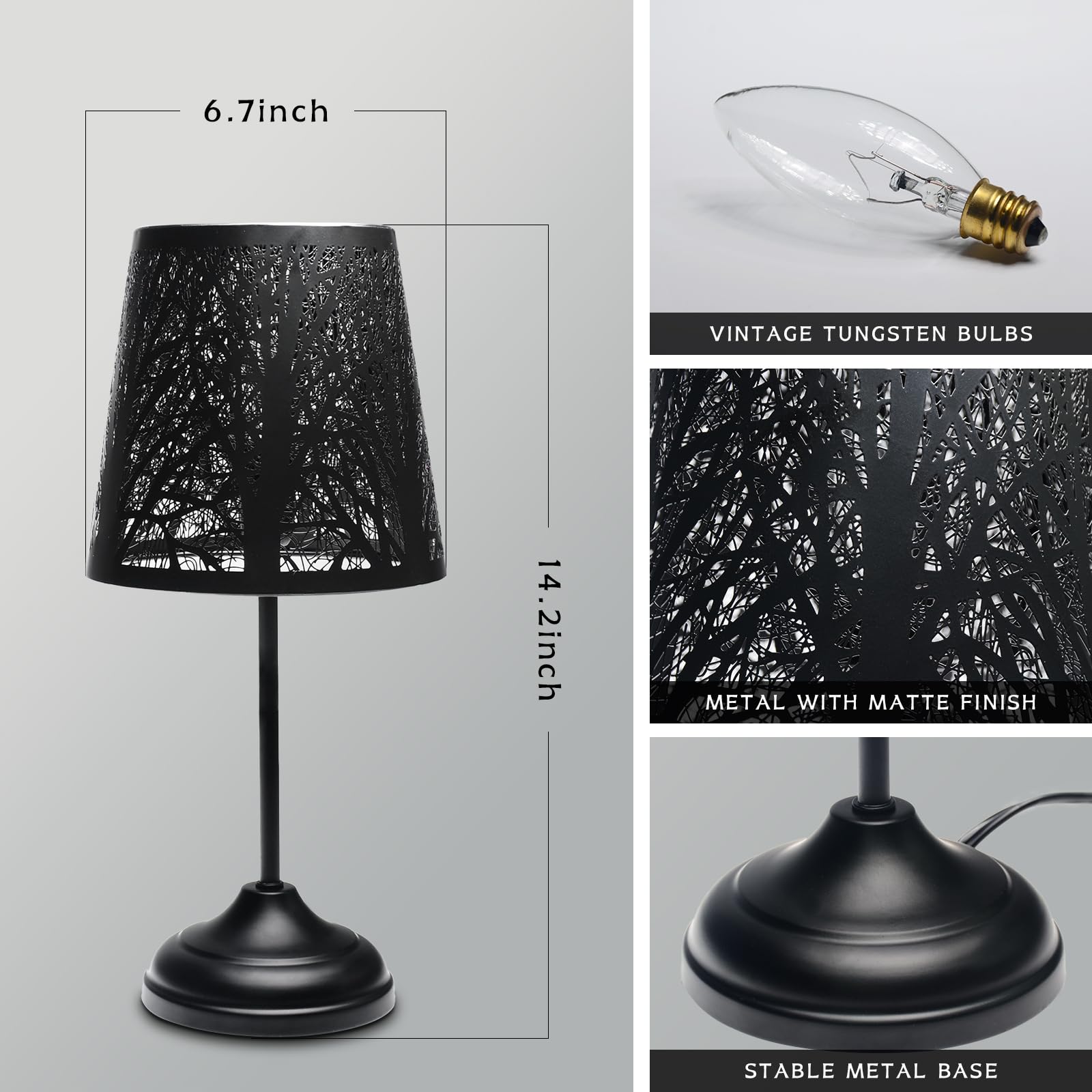 Timeflies 2 Pack Table Lamp With Dimmer, 3 Levels Dimmable Touch Lamps For Nightstand, Touch Switch Shadow Black Table Lamp For