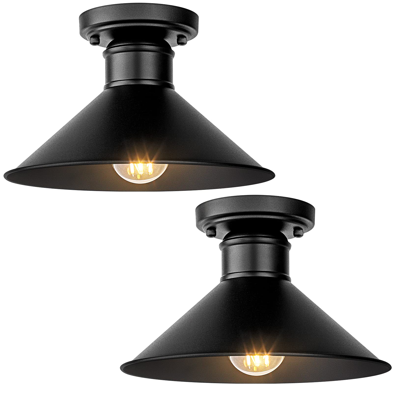 Brightever Industrial Semi Flush Mount Ceiling Lights, Matte Black, Metal, 2 Count, Model X10004P