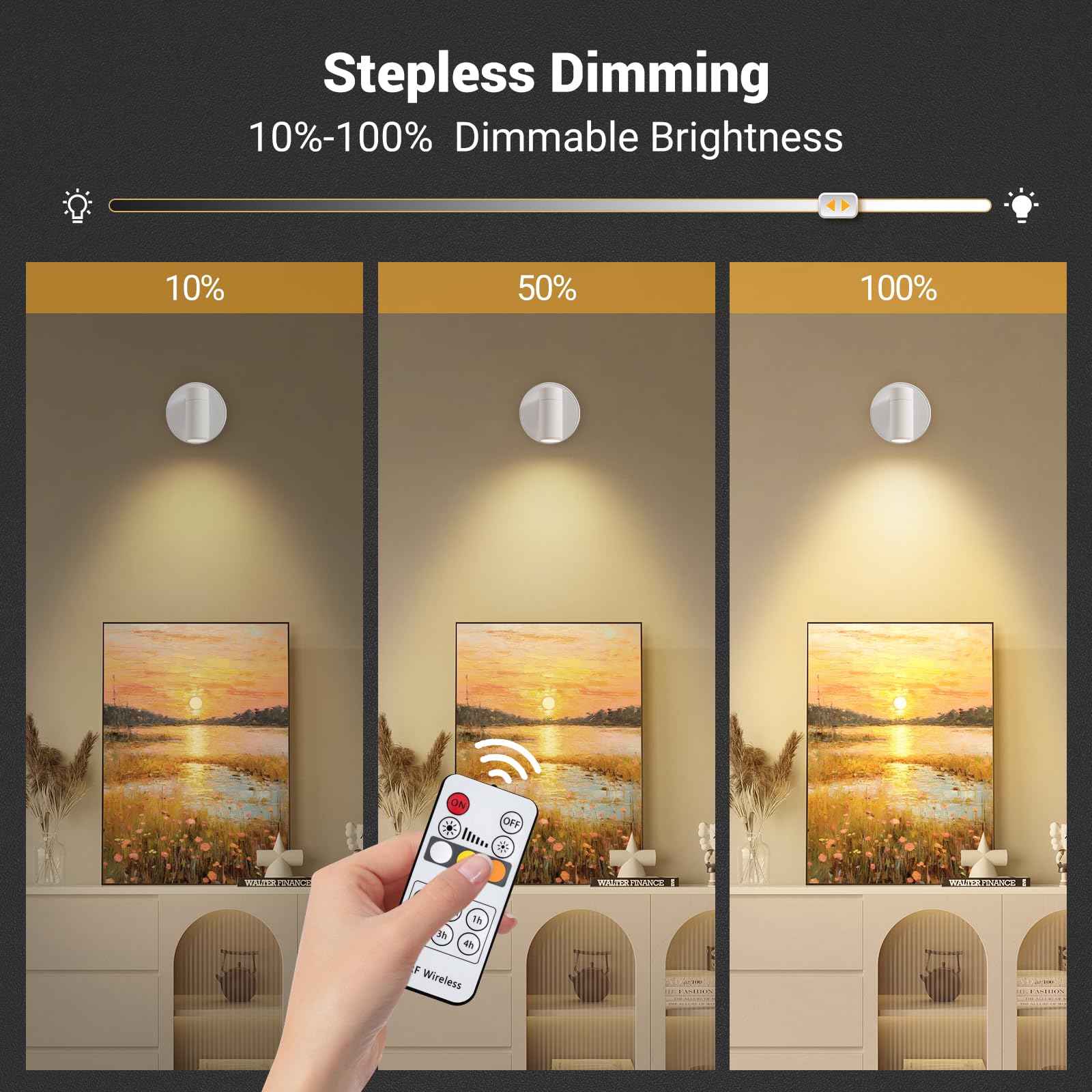 OTeedo Wireless Indoor Spotlights, Dimmable Accent Uplighting, 1 Pack, Battery Operated, White, Model O-SPL