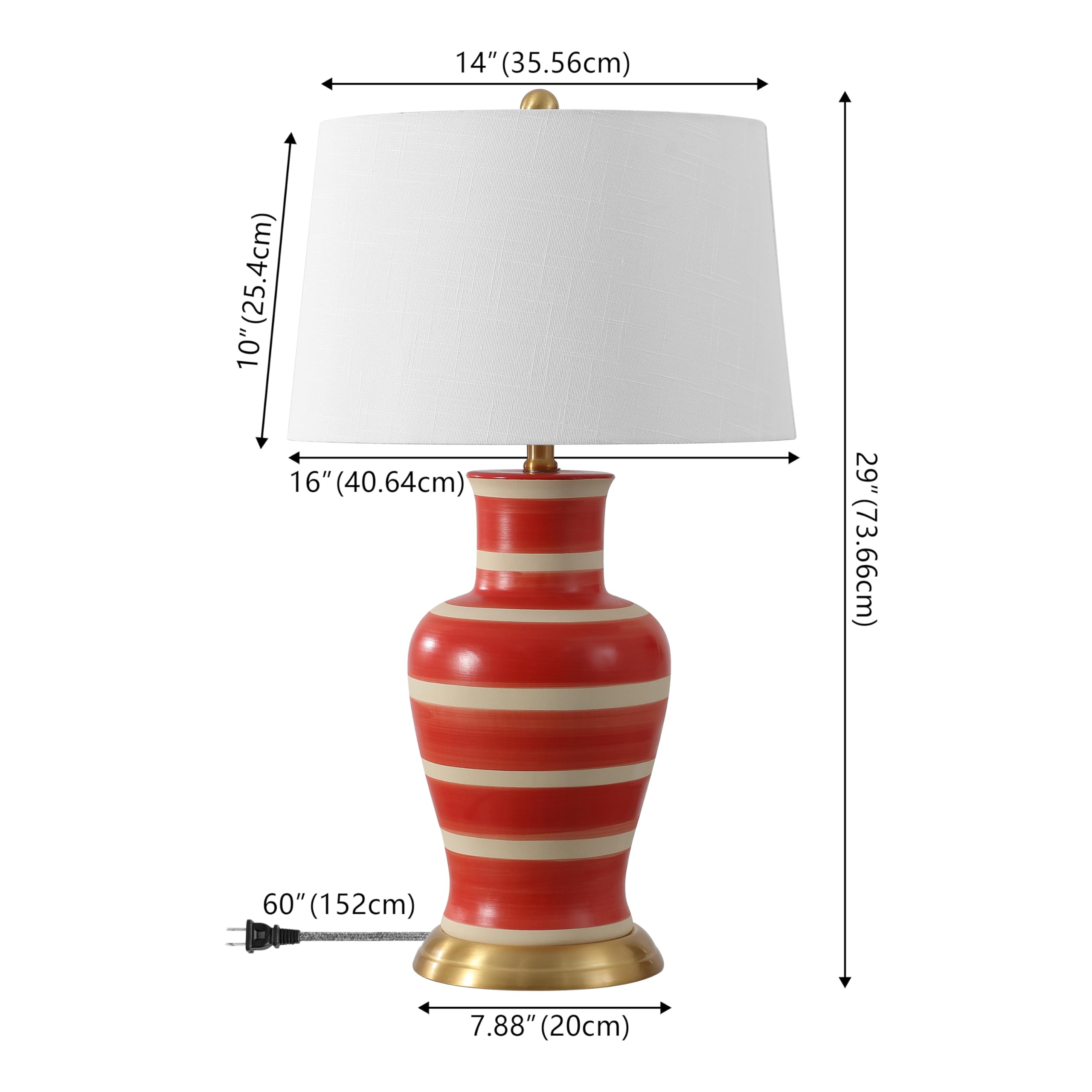 Jonathan Y Jyl4026K Julian 29'' Traditional Classic Ceramic Urn Led Table Lamp, Red/Beige For Bedroom, Living Room, Kitchen, Hom