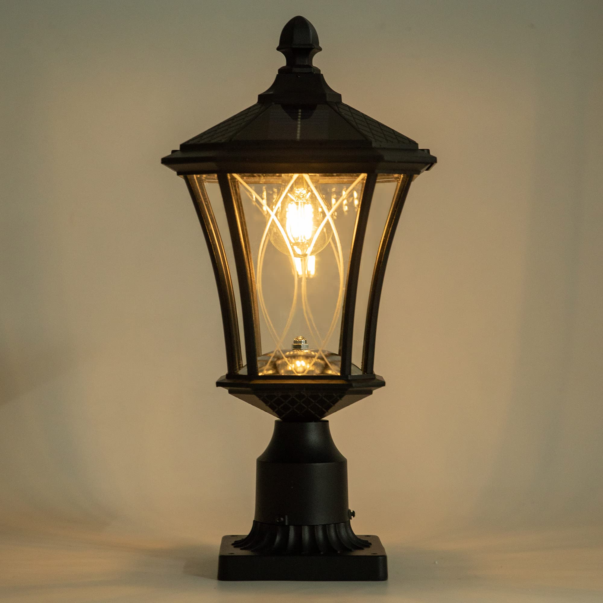 LUTEC Outdoor Solar Lamp Post Light, Waterproof with Patterned Glass, Black, Model 6906102012, Head+Base