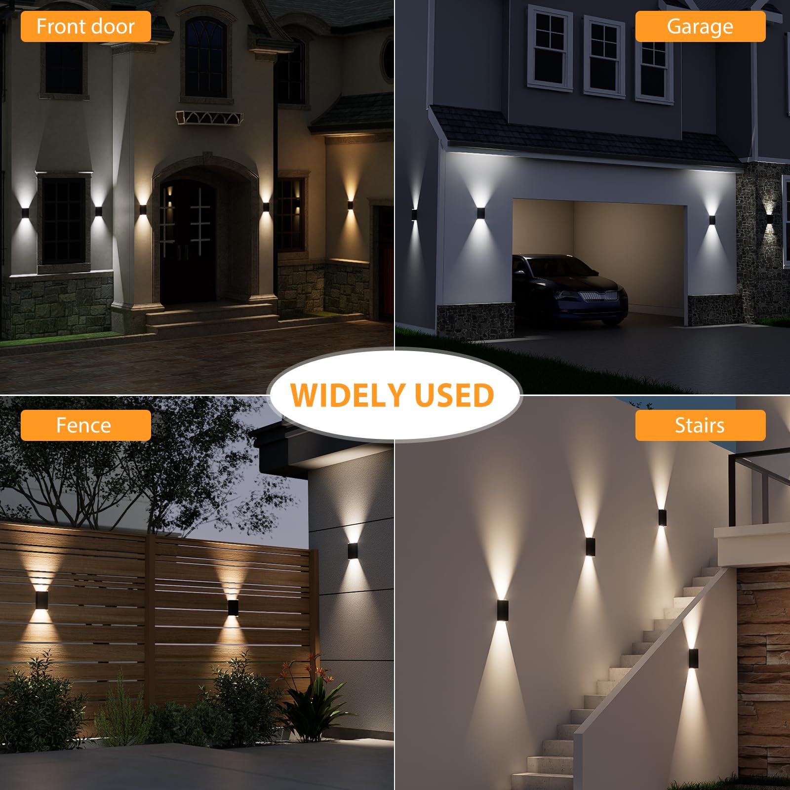 UGDLUCK Solar Wall Light Outdoor, IP67 Waterproof, 3000/4000/6000K, 1 Pack, Durable ABS, Model CD006