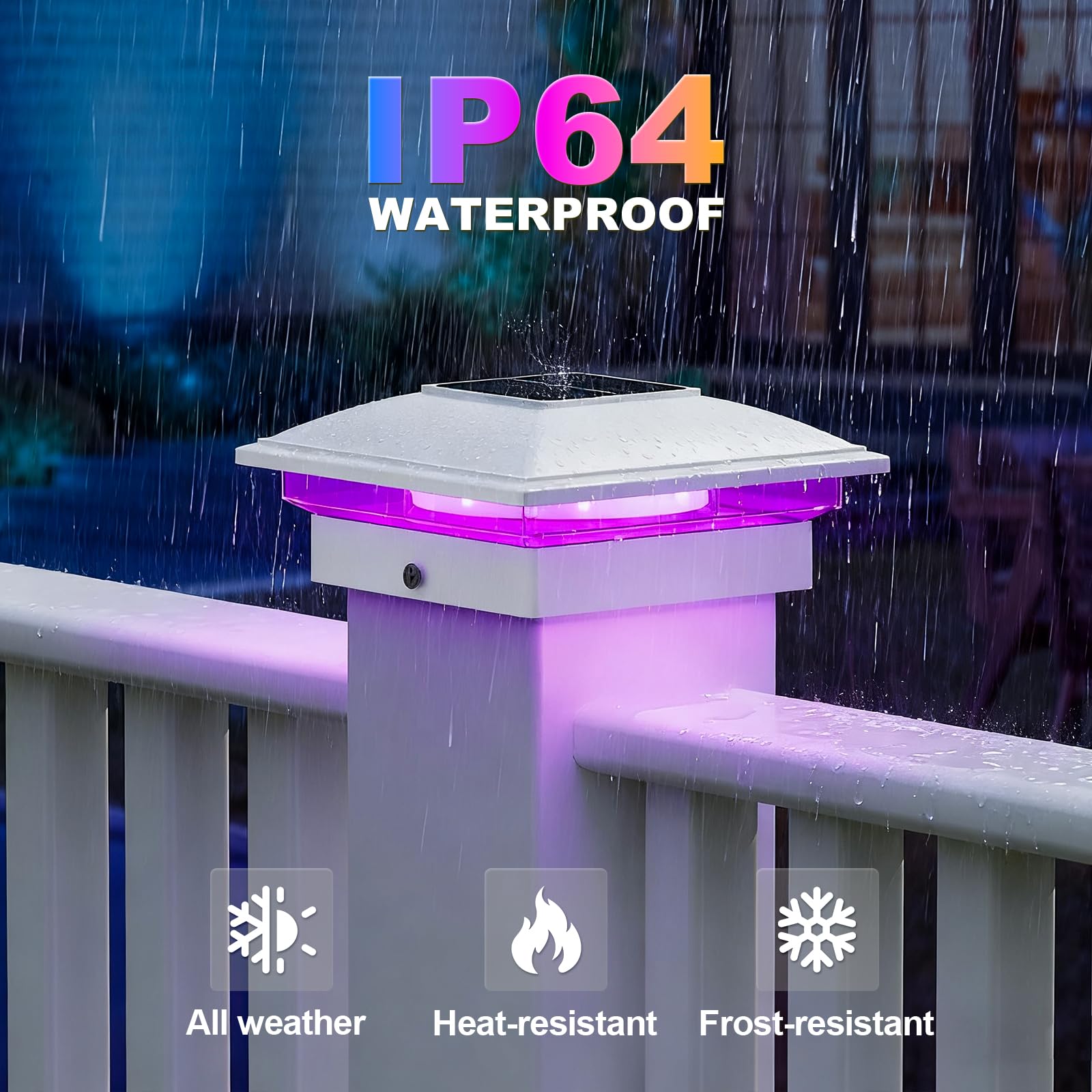 VOLISUN 12 Pack RGB Color Changing Solar Post Cap Lights - Waterproof for 4x4 Wooden & Vinyl Fences, White, Model 2184401ZM-W-12PK