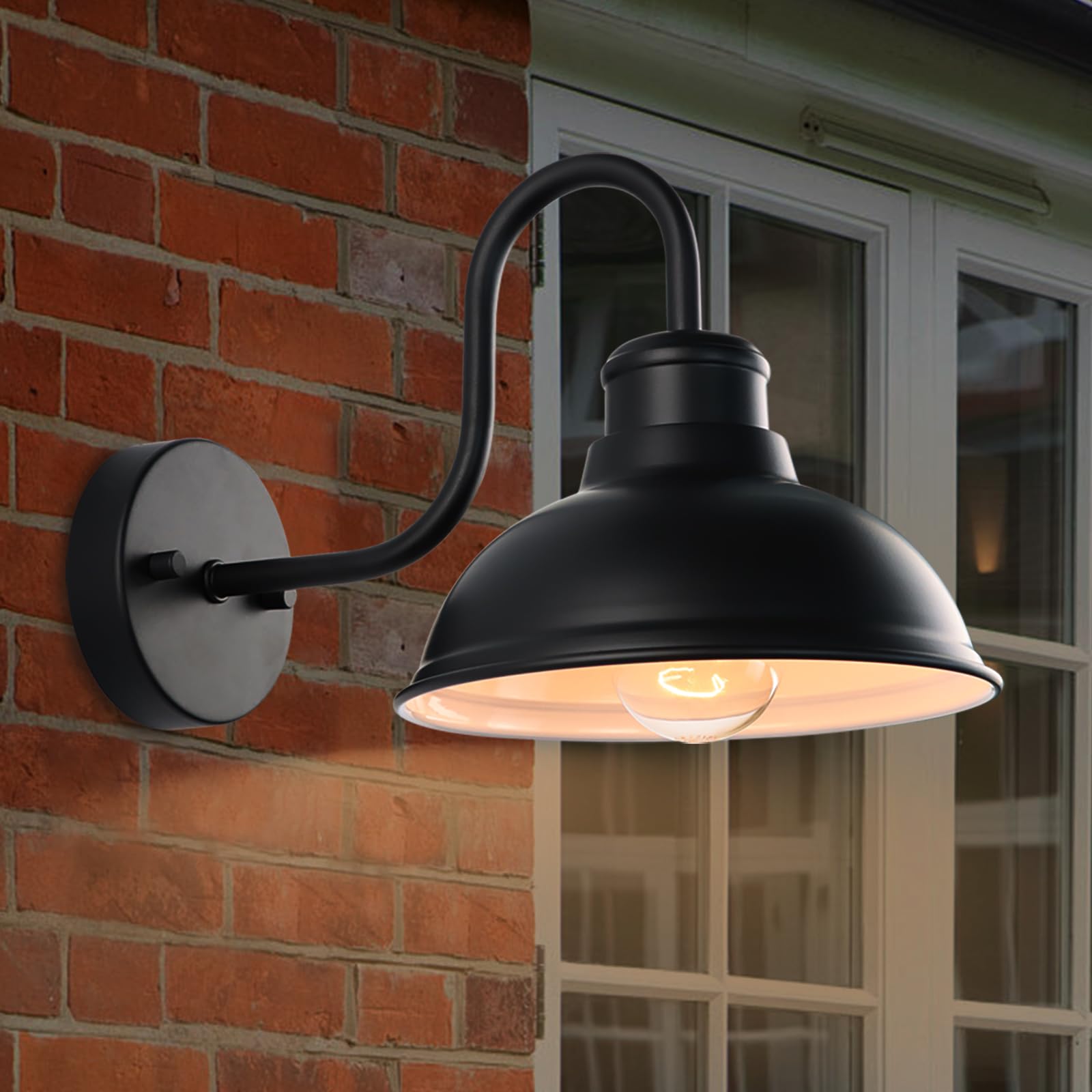 LPRZSG Outdoor Gooseneck Barn Light Fixture, 8 Inch Farmhouse Exterior Vintage Wall Mount Lighting, Anti-Rust Waterproof Industr