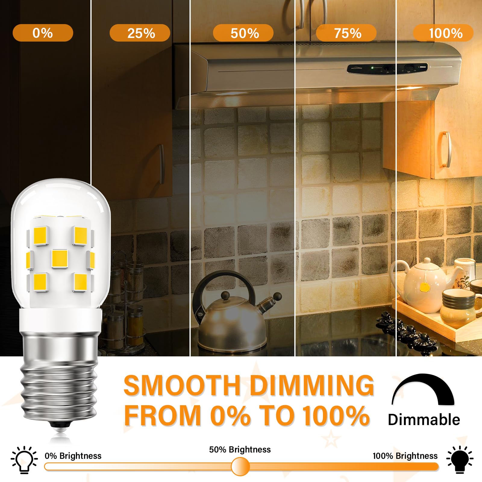 DUMILOO LED Microwave Light Bulbs, 30W Equivalent, Dimmable Warm White 3000K, E17 Base, 2 Pack