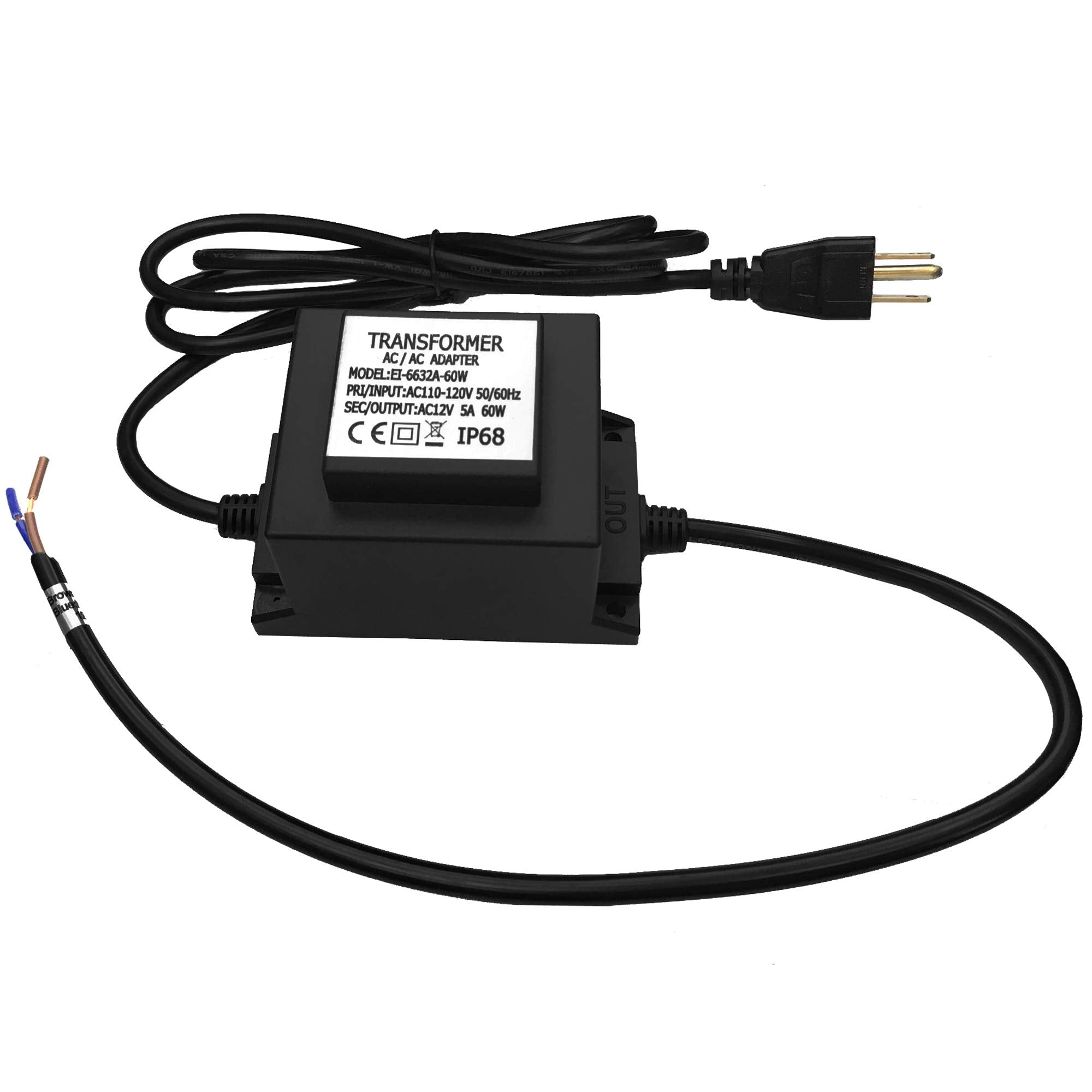 Cnbrighter Waterproof 12V Ac Transformer 5A 60W,110V-120V Ac To 12V Ac Led Power Supply, Voltage Converter Led Driver,Adapter Fo