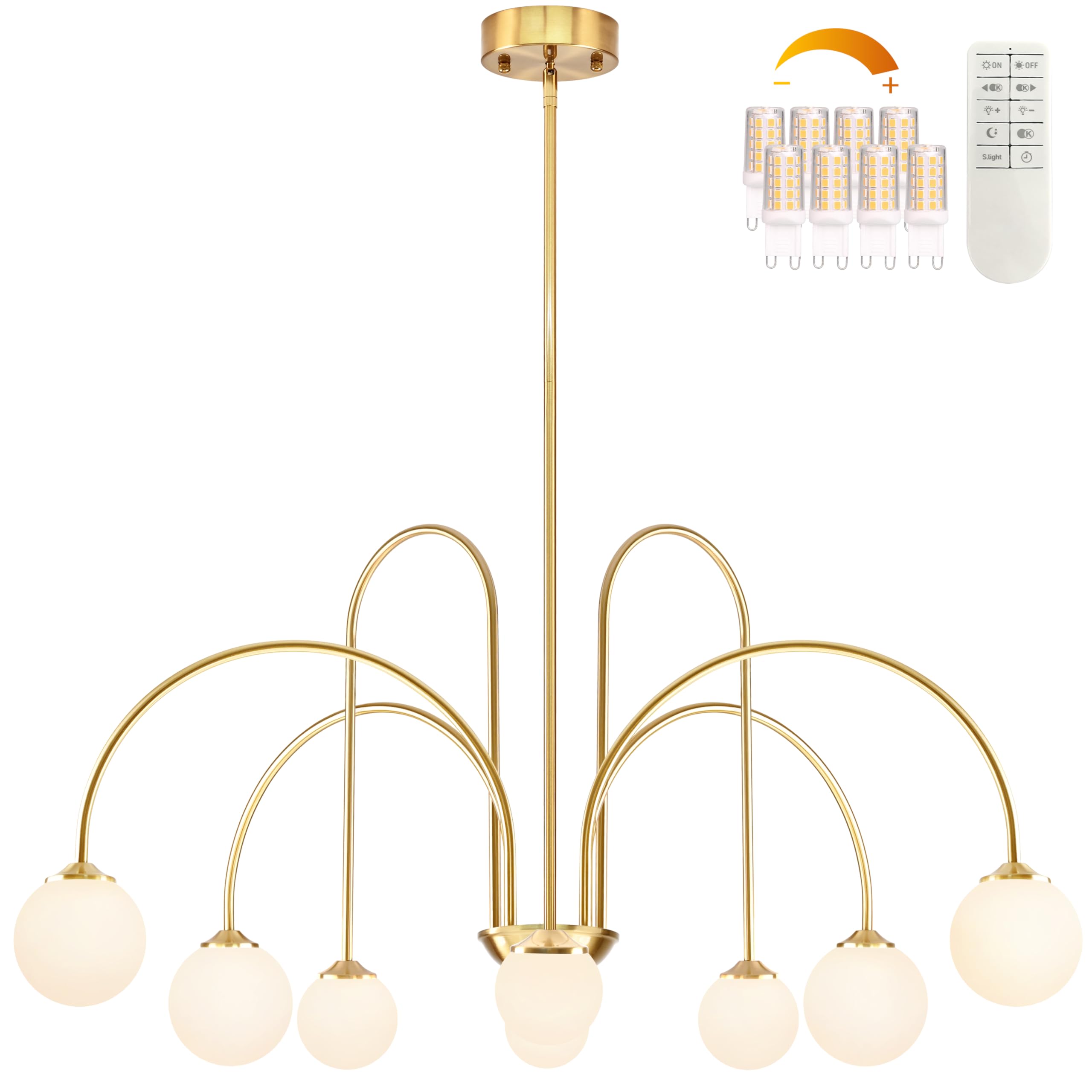 Bagood Gold Sputnik Chandelier 8-Light Globe Pendant Light 38.5    Modern Sputnik Light Fixture Dimmable Chandelier With White G