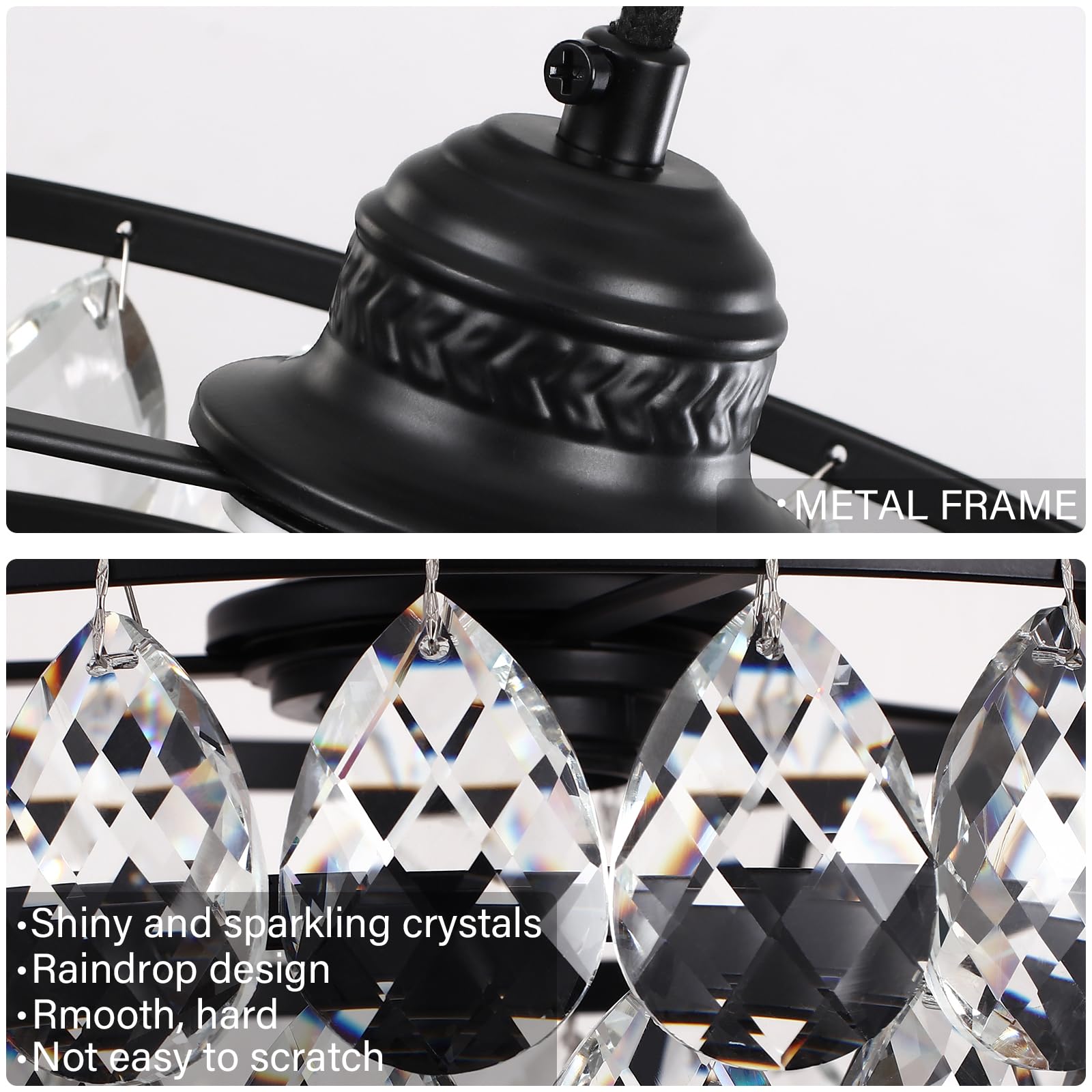Luupyia Black Crystal Pendant Light Small Chandelier, 47.24 Inches Height Adjustable, Modern Hanging Lights Fixtures Black Cryst
