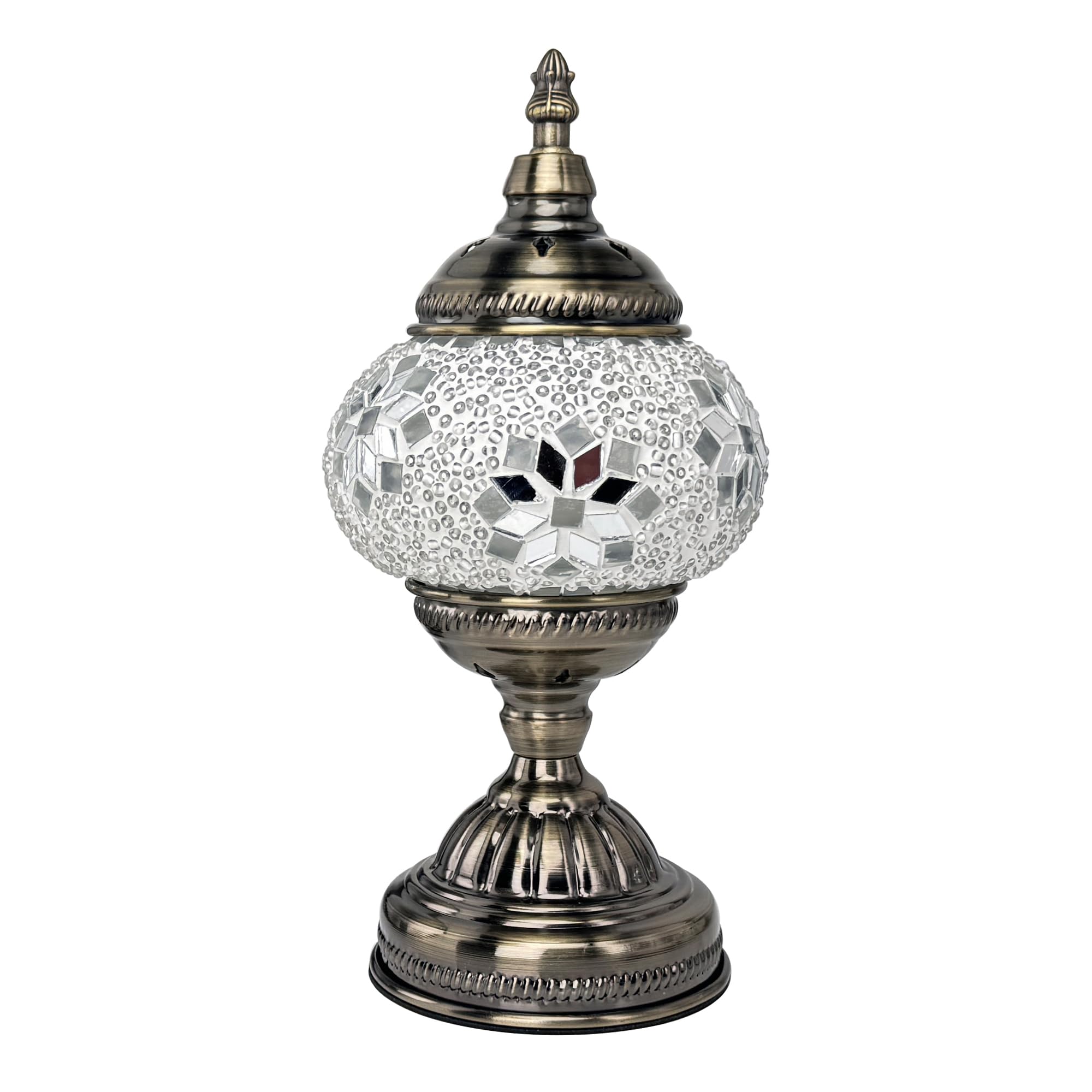 GOGERS Turkish Moroccan Table Lamp, Handmade Mosaic Glass, Tiffany Style, White Fancy, Model GS-HH-Y8