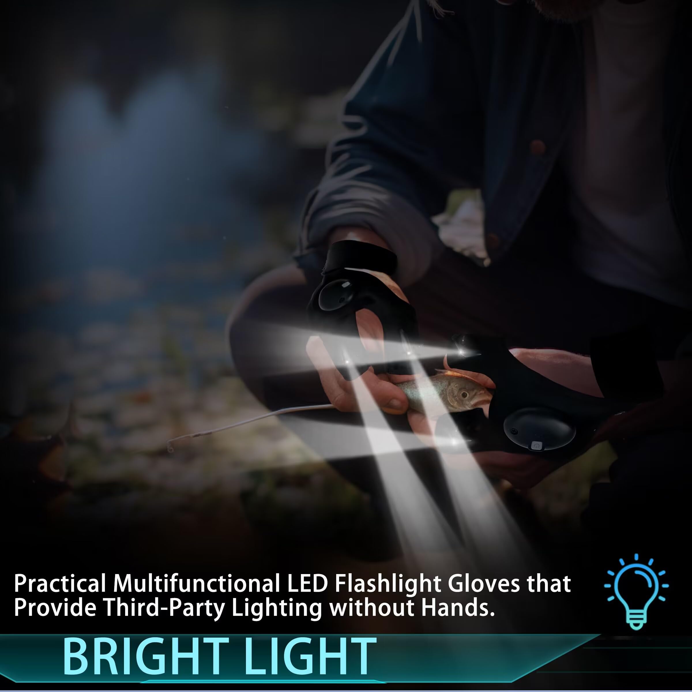 lucdnc LED Flashlight Gloves, Hands-Free, Black, Stretch Fabric, Standard Size, Ideal for Fishing, Camping, and Repairing, Unique Gift for Men
