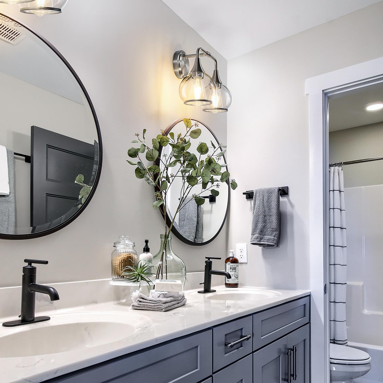 HAHZT Brushed Nickel Bathroom Vanity Light Fixture 2 Lights Metal 14 inch Wall Sconce Model 8033ML