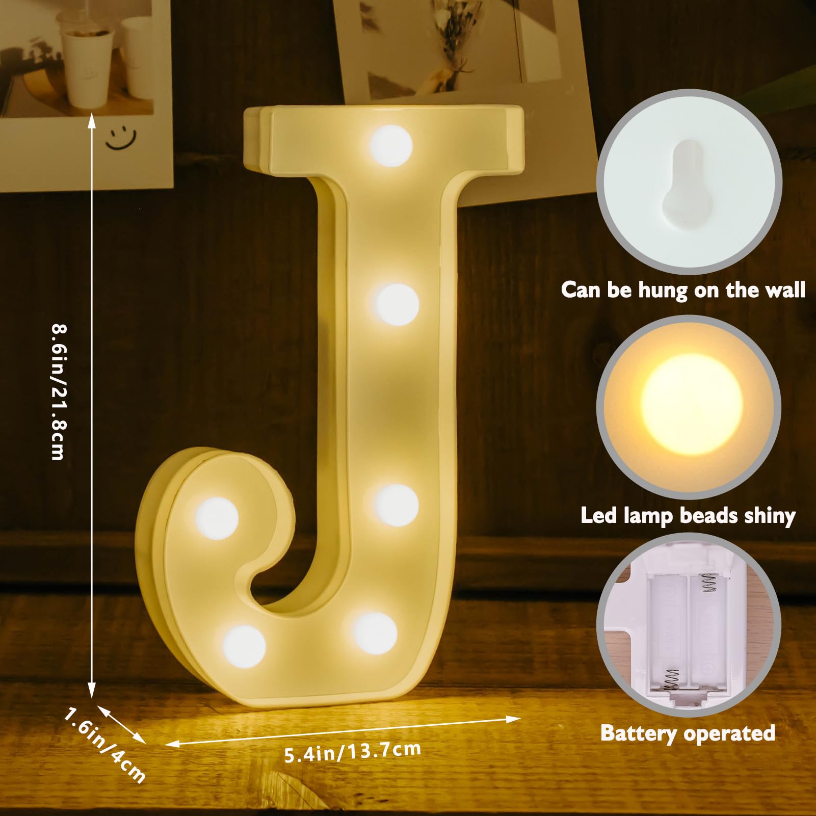 IFDGCTK Light Up Letters, LED Alphabet Lights, Battery Powered, Warm Light, Letter J