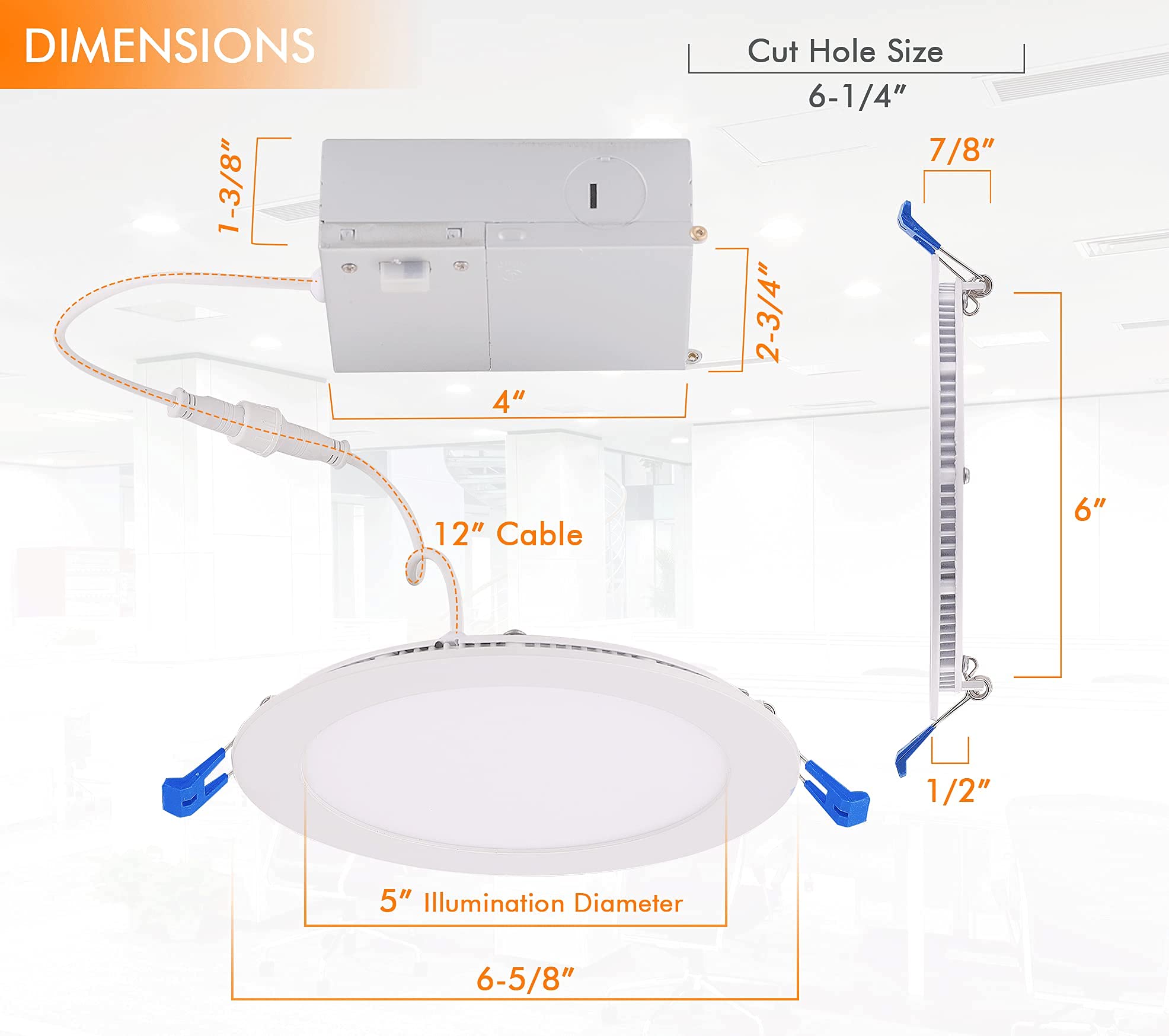 CLOUDY BAY 6 Inch Dimmable Ultra Thin LED Recessed Light, 15W, 3000K/4000K/5000K, CRI 90+, Air