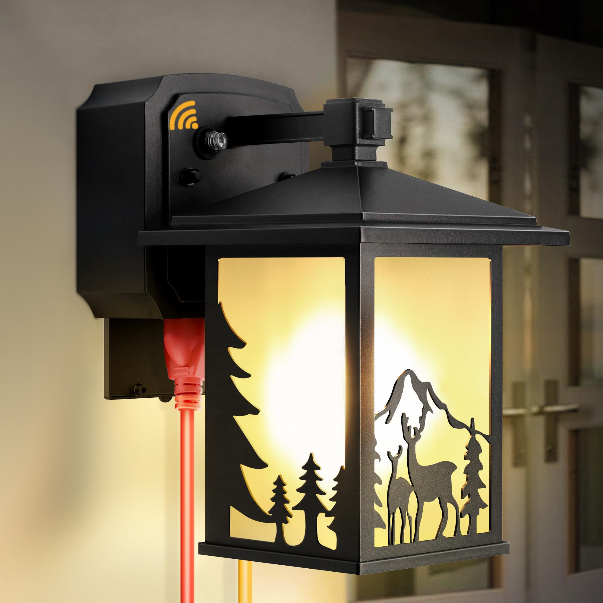 OYKYOHEI Porch Lights with GFCI Outlet, Dusk to Dawn Outdoor Light with Outlet, 3 Lighting Modes Wall Light Fixtures, Waterproof
