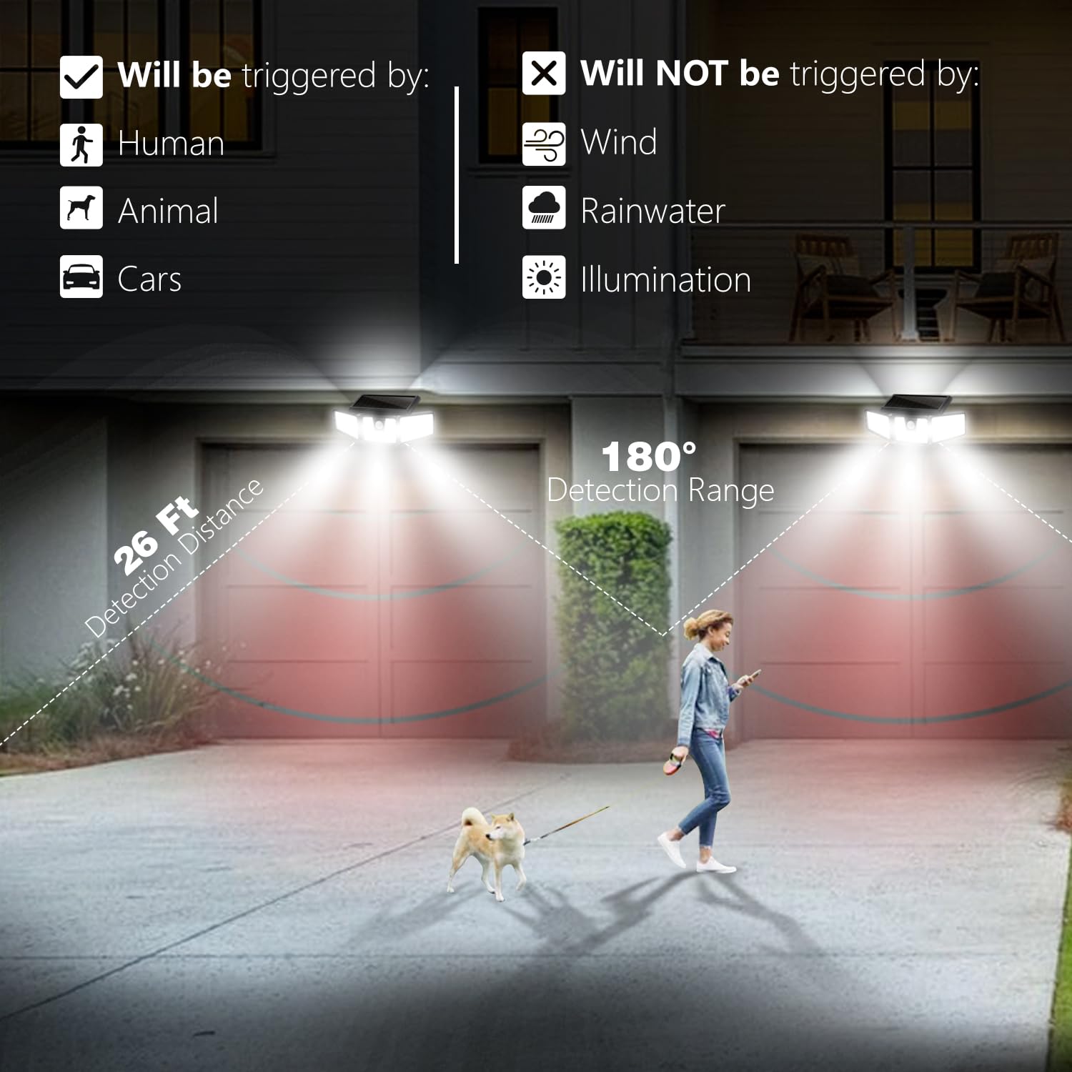 AmeriTop Solar Motion Sensor Lights - 2 Pack 233 LED, 3 Adjustable Heads, 270° Wide Angle, IP65 Waterproof, Daylight