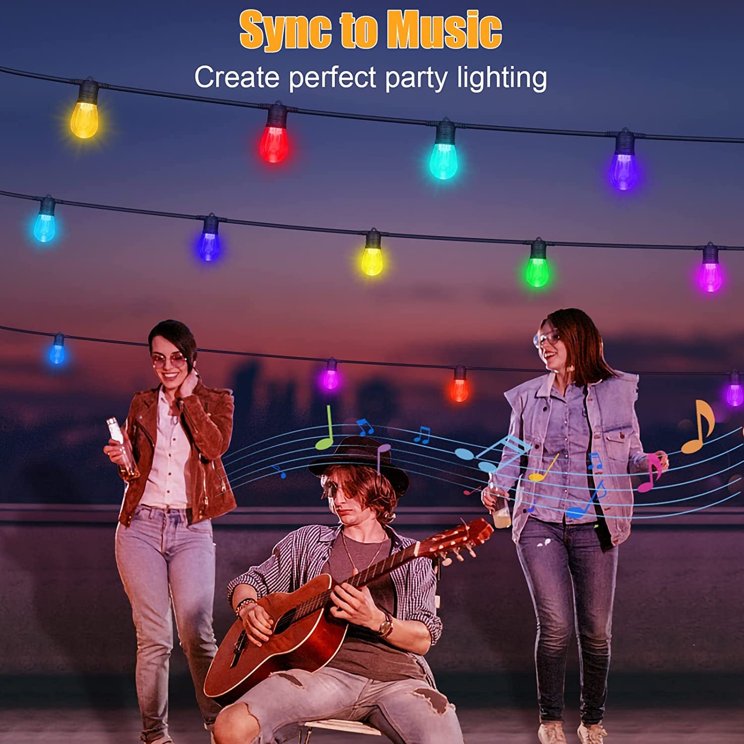 Upgrade 100Ft Outdoor String Lights,Smart Rgb Christmas Led Lights Work With Alexa, Waterproof Outside Patio String Lights With 30 Dimmable Led Bulbs,Color Changing Outdoor Lights With App & Remote