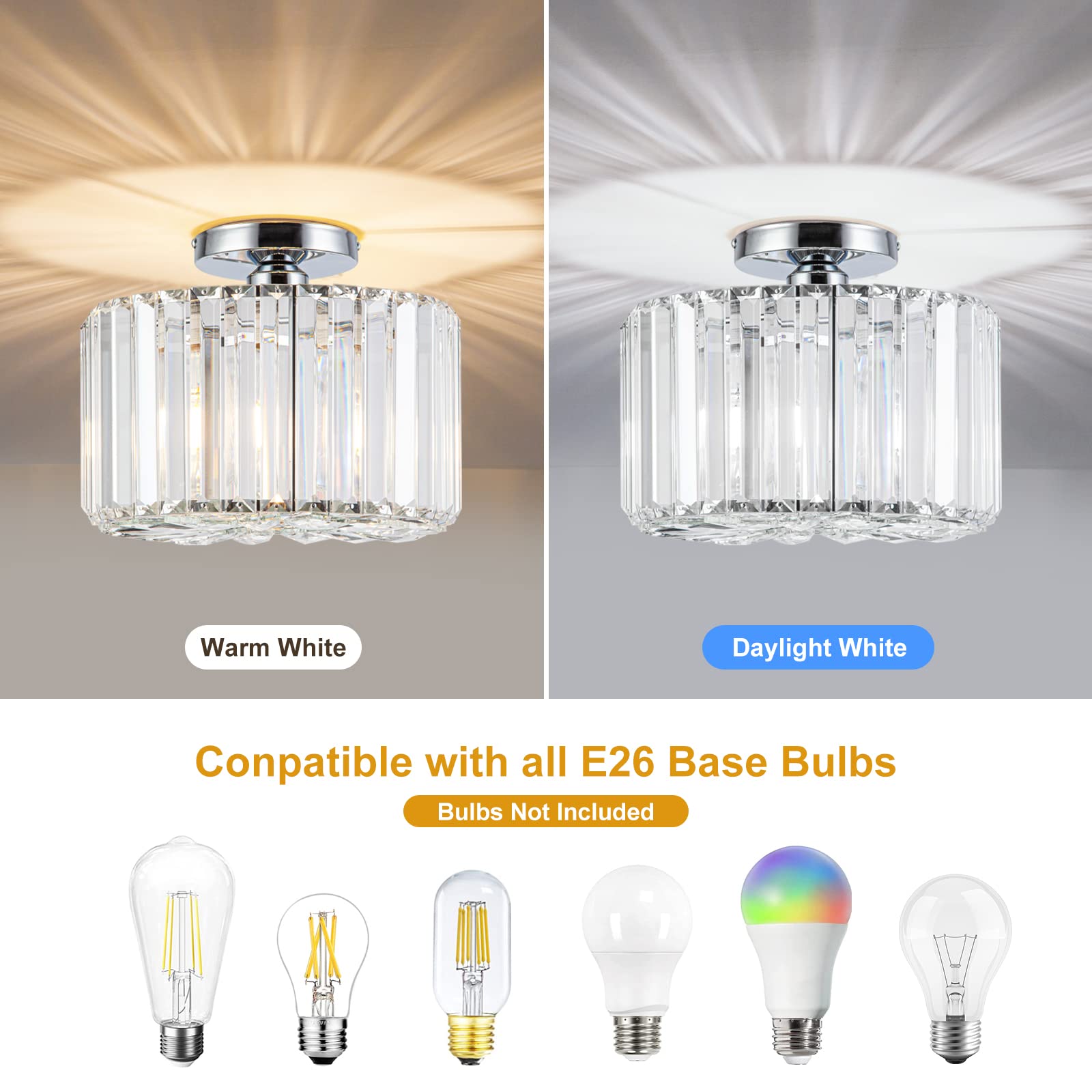 Hopggie 10.6'' Semi Flush Mount Ceiling Light Mini Small Crystal Chandeliers Modern Hallway Light Fixtures Ceiling Flush Mount C