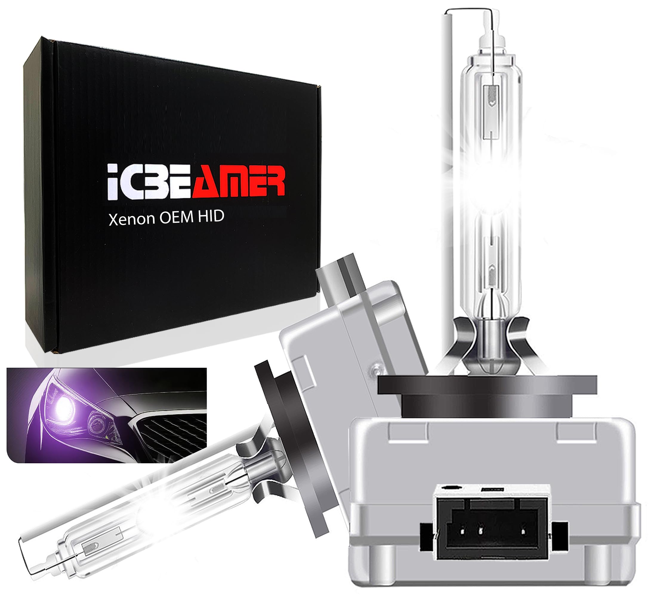 ICBEAMER D3C/D3R/D3S HID Headlight Bulb for Low Beam High Beam | 35W 12000K Purple Xenon Replacement Bulbs | IP68 Waterproof | P
