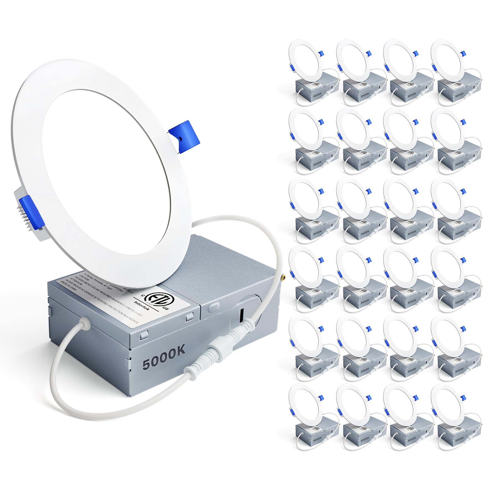 Ensenior 4 Inch Ultra-Thin LED Recessed Ceiling Light, 5000K Daylight, Dimmable, 9W, ETL & Energy Star Certified, 24 Pack