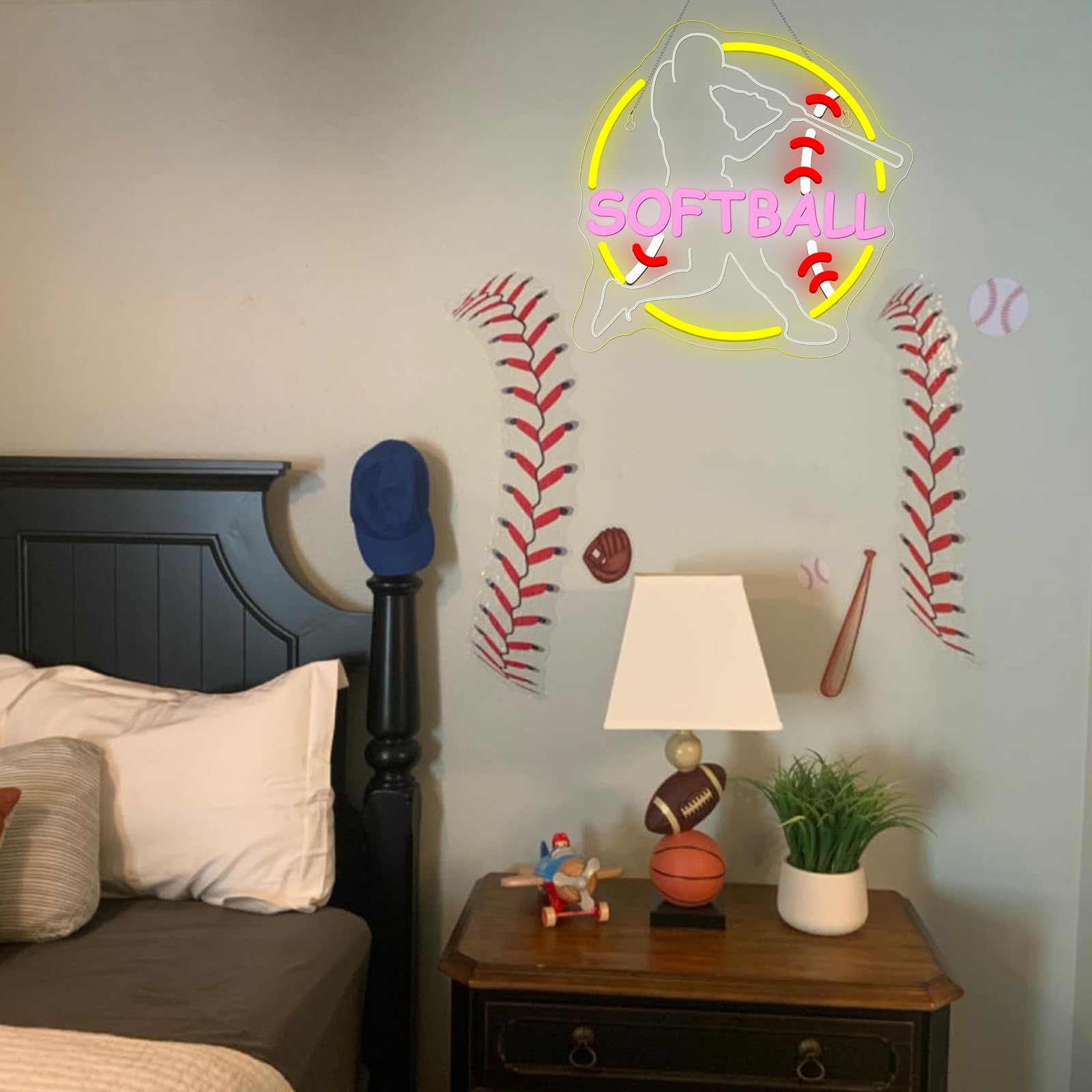 Wanxing LED Softball Neon Sign Light - Dynamic Pink Wall Decor for Teens Bedroom, Gift for Girls, Christmas Party