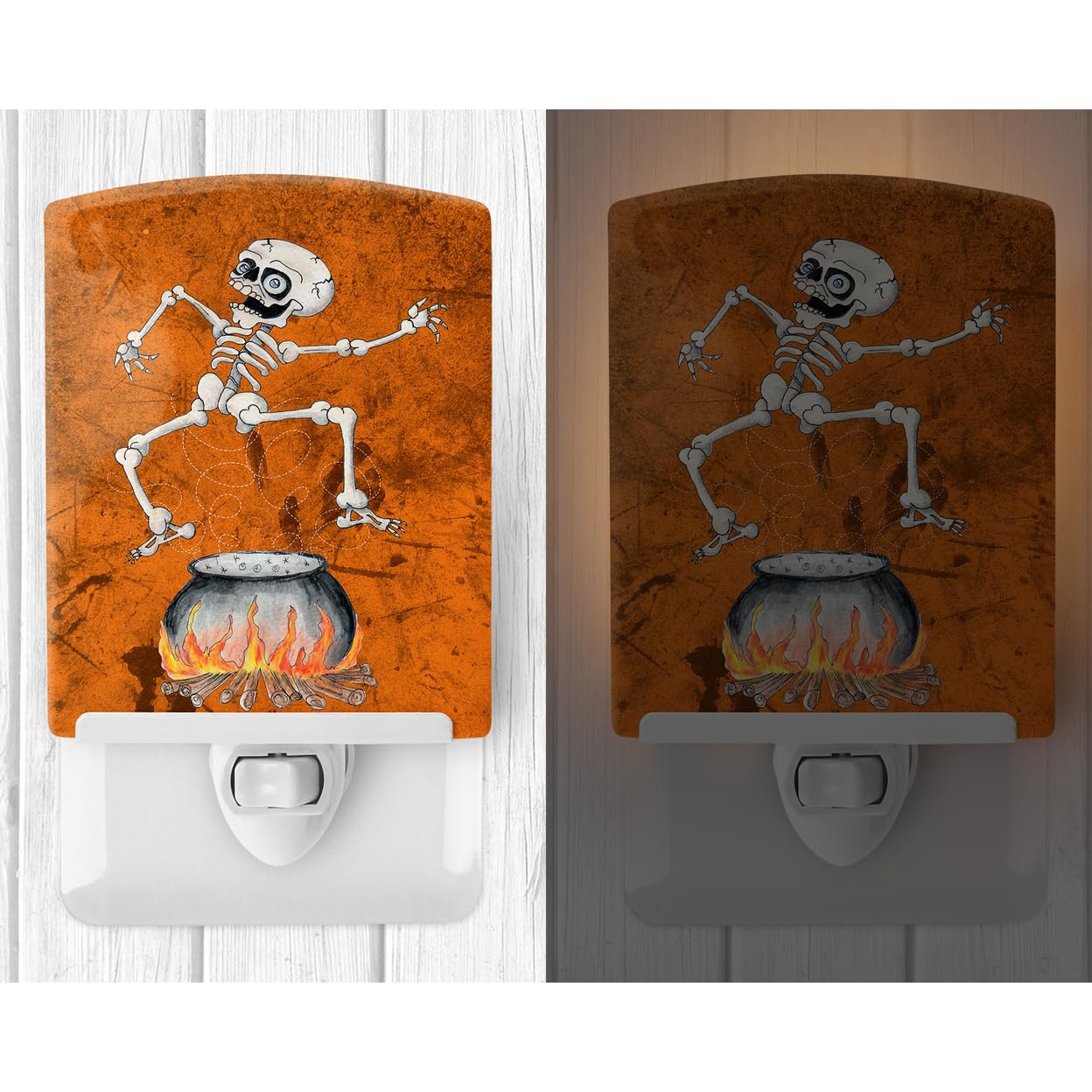 Carolines Treasures Ceramic Night Light, Skeleton Jumping from Witches Caldron, 6x4x3in, Halloween, Model SB3013CNL