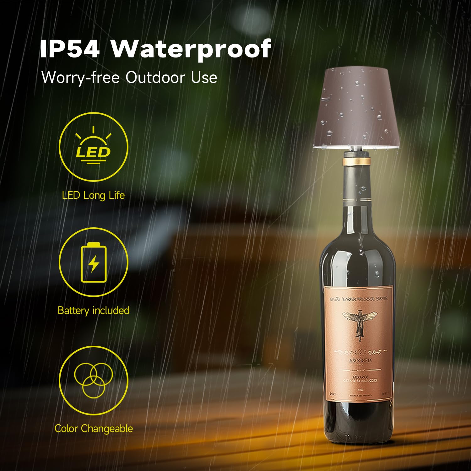 Hoide Wireless Bottle Lamp - LED Touch-Dimmable Night Light Kit, Rechargeable, 5.7in, Brown, Plastic