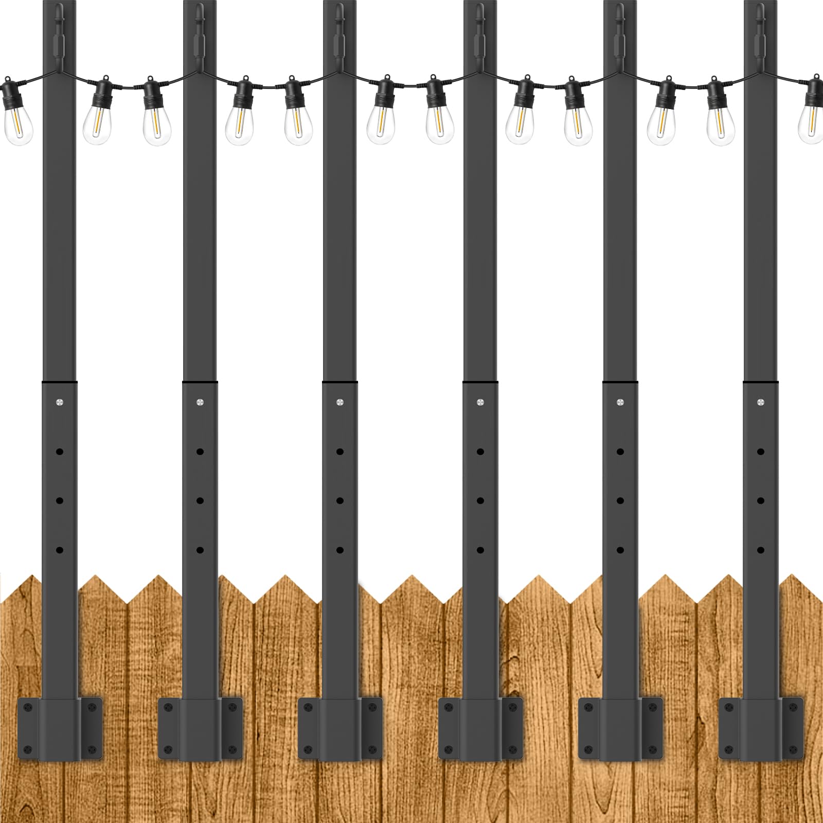 Beizelte 6 Pack 2.8FT Metal Suspension Outdoor String Light Poles, Black, Model SLP-Beizelte for Patio, Fence, Wall, Garden, Backyard