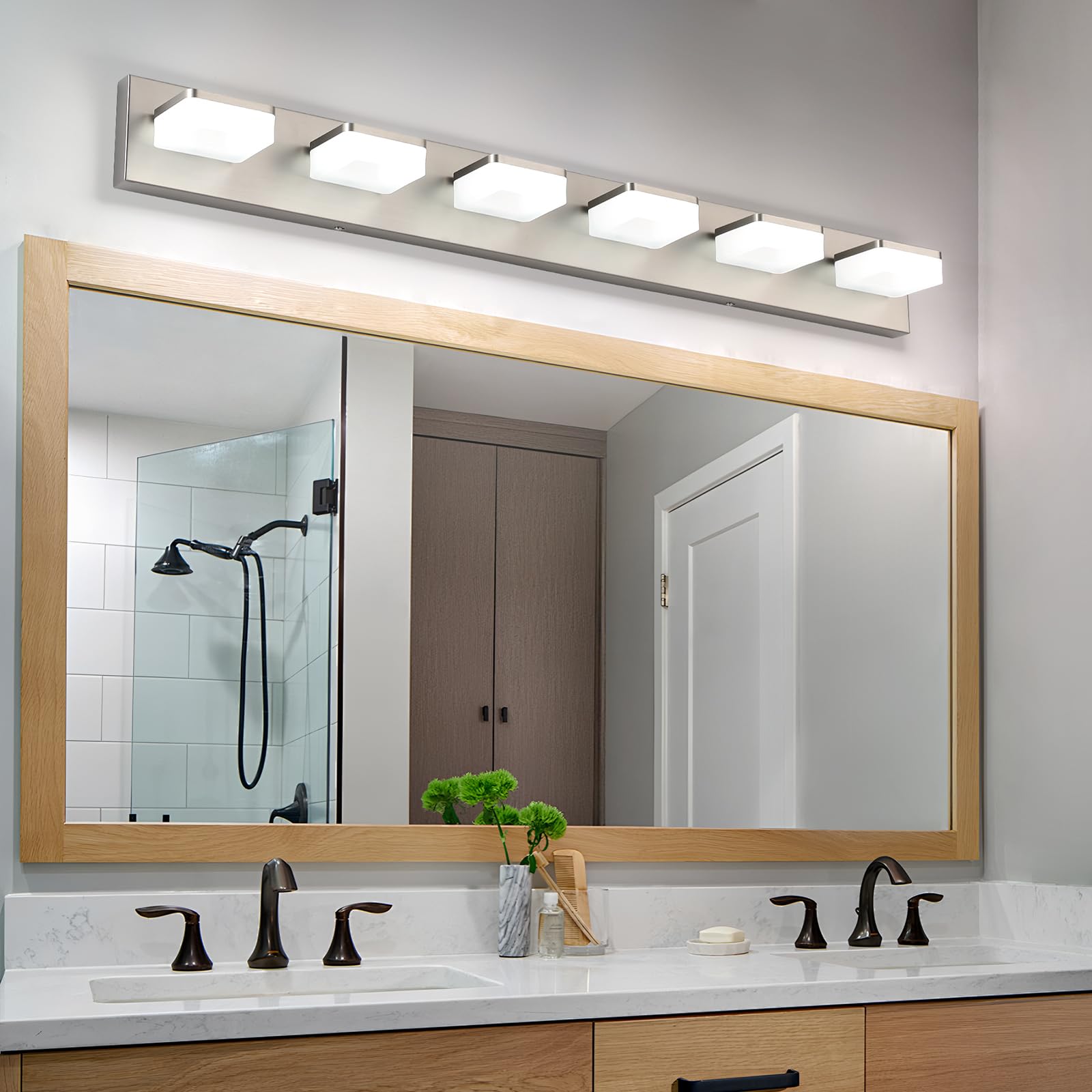 Bicrink 6-Light Brushed Nickel Vanity Light Fixture, 39" Modern LED Bath Lighting for Mirror, Model 9811