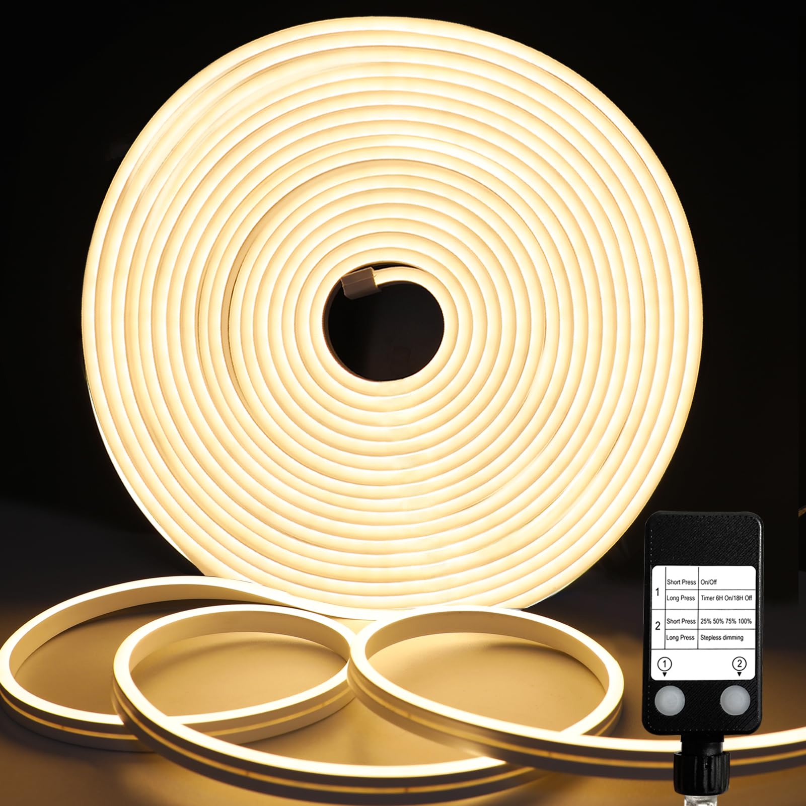 echosari 33Ft Neon Rope Lights, 1200 LED Neon Rope Lights with Timer Dimmable Outdoor Flexible Neon Strip Lights Waterproof for 