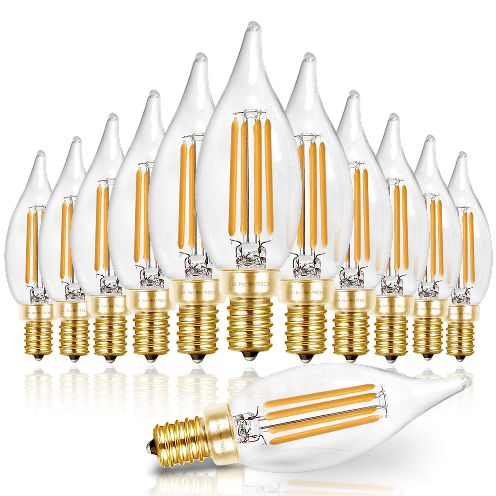 Hizashi 40W Equivalent E12 Dimmable Led Candelabra Bulbs, 2700K Soft Warm White, 4W 450Lm, Glass, 12 Pack